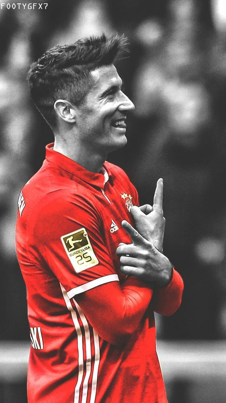 Robert Lewandowski, FC Bayern München, Schwarz-Weiß, Rotes Trikot, Jubel, Sperrbildschirm fürs iPhone