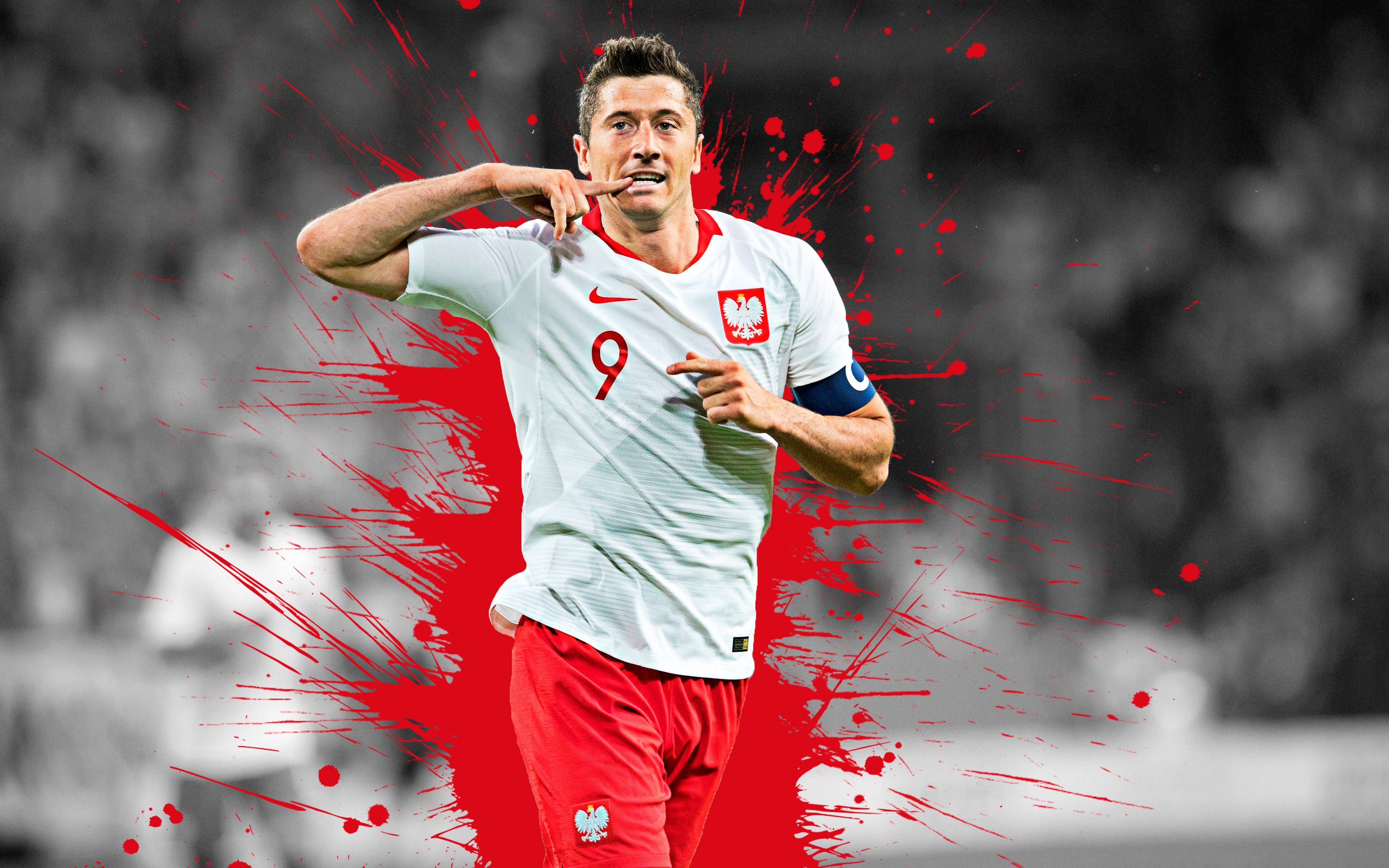 Robert Lewandowski, Polnische Nationalmannschaft, Polen, Torjubel, Farbspritzer, 4K Wallpaper