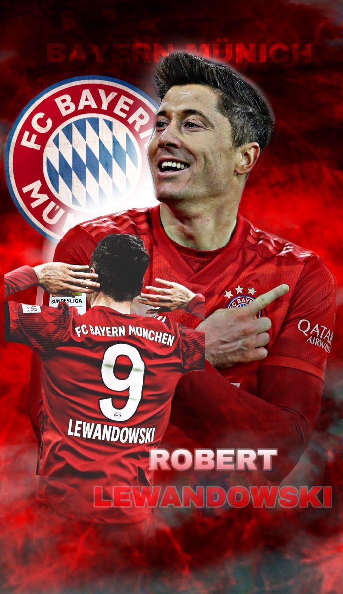 Robert Lewandowski, FC Bayern München, Vereinswappen, Rückennummer 9, Collage, Hochformat-Hintergrundbild