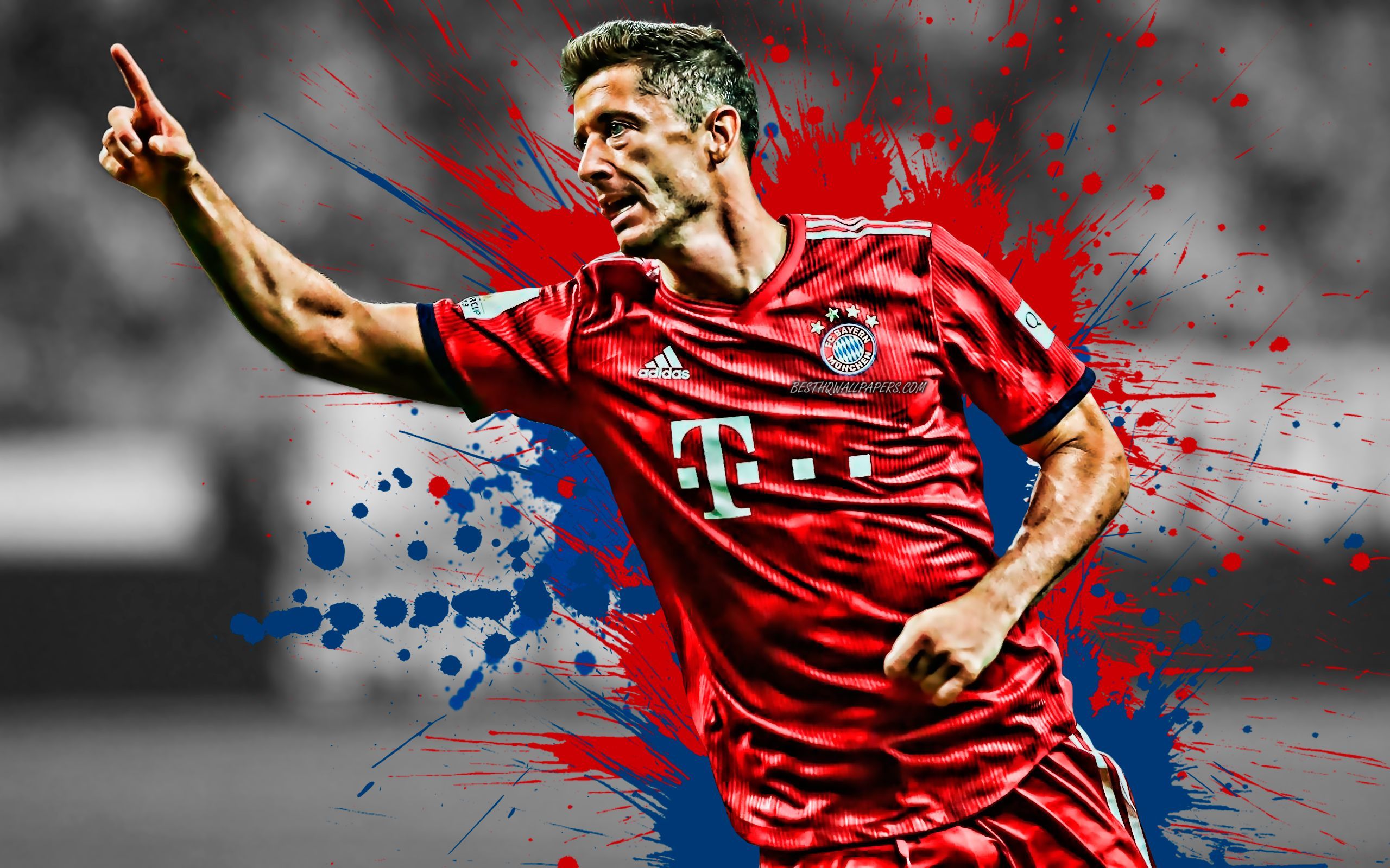 Robert Lewandowski, FC Bayern München, Farbspritzer, Jubel, Fußballer, 2K, Breitbild-Hintergrundbild