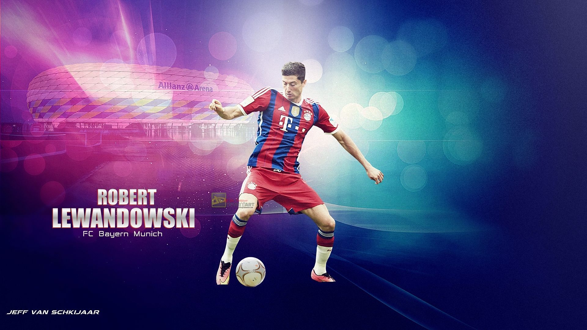 Robert Lewandowski, FC Bayern München, Stadion, Lichteffekte, Lila-Blau, Full HD, Windows-Hintergrundbild