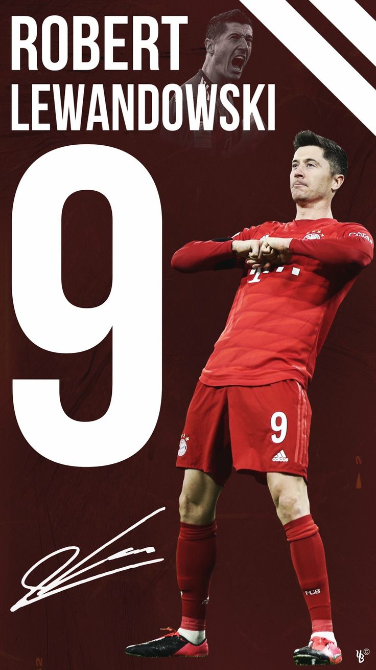 Robert Lewandowski, FC Bayern München, Rückennummer 9, Unterschrift, Weinrot, Handy-Hintergrund