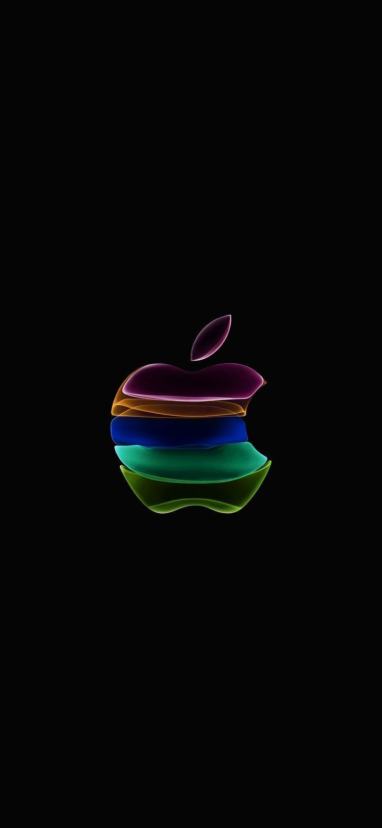 Apple-Logo, Apple Event, Regenbogenfarben, Schwarzer Hintergrund, Sperrbildschirm fürs iPhone