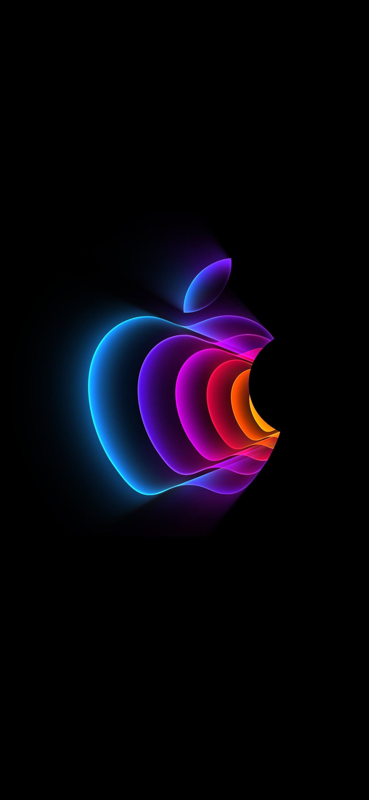 Apple-Logo, Peek Performance, Apple Event, Neon, Schwarzer Hintergrund, Sperrbildschirm fürs iPhone