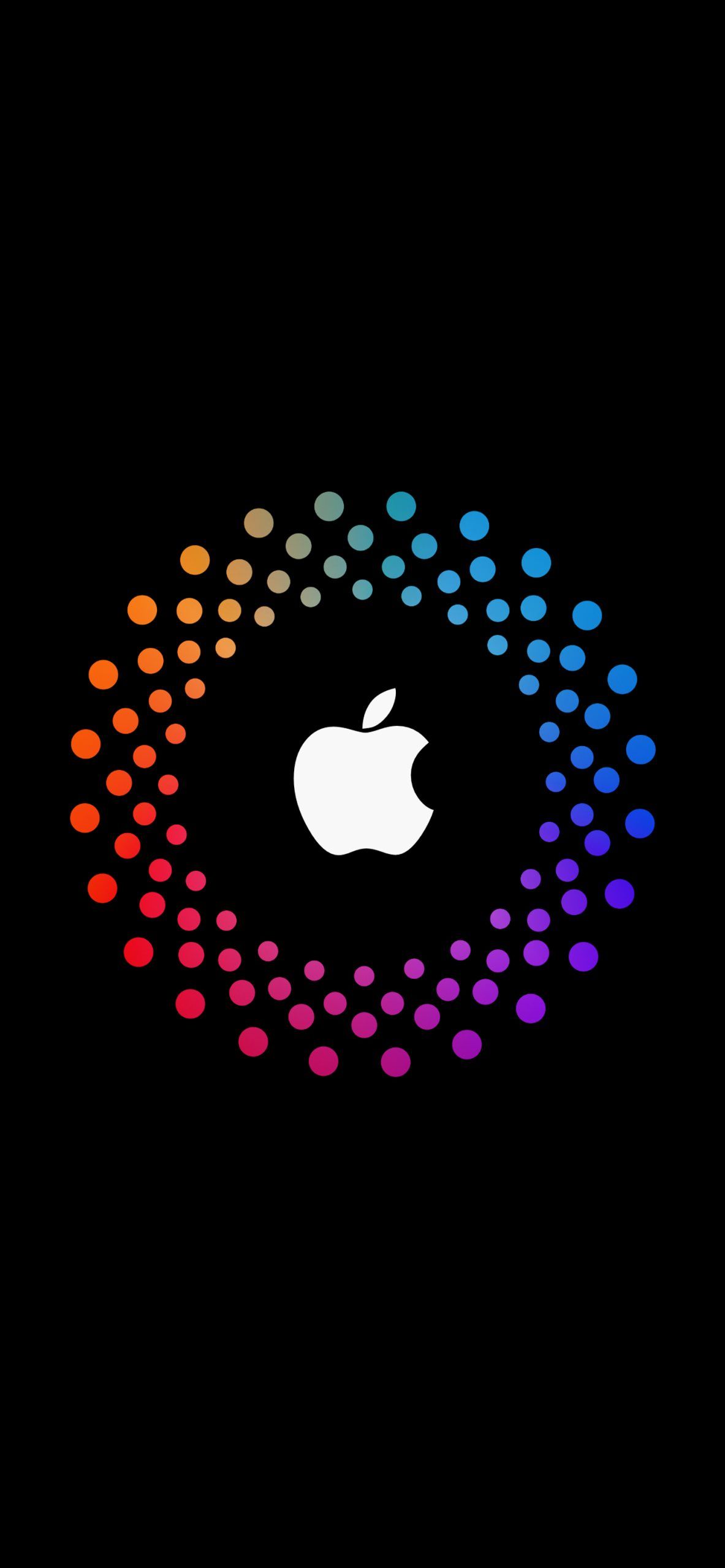 Apple-Logo, Farbige Punkte, Kreis, Schwarzer Hintergrund, Sperrbildschirm fürs iPhone