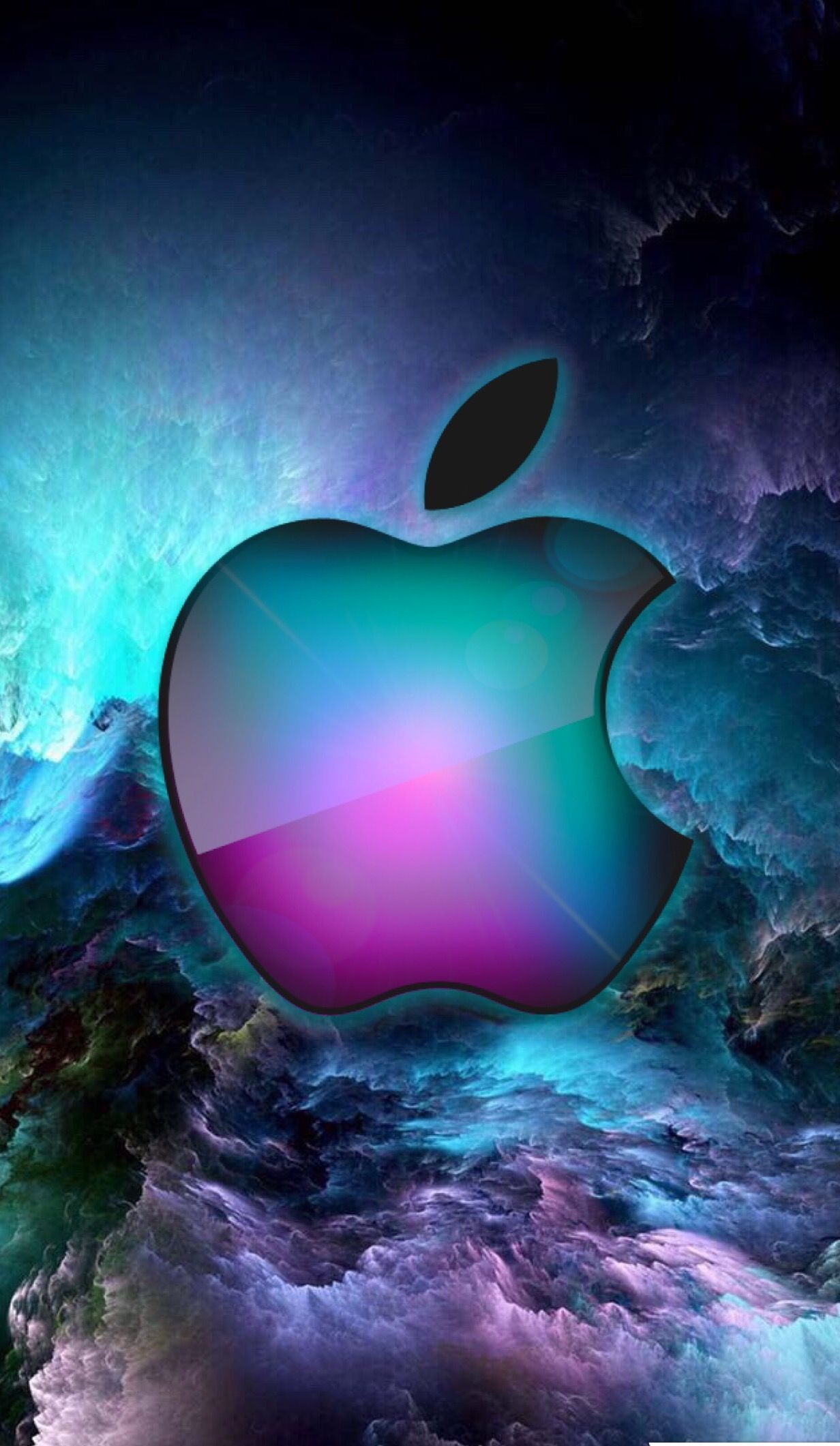 Apple-Logo, Bunte Wolken, Fantasie, Türkis, Lila, Full HD, Sperrbildschirm fürs iPhone
