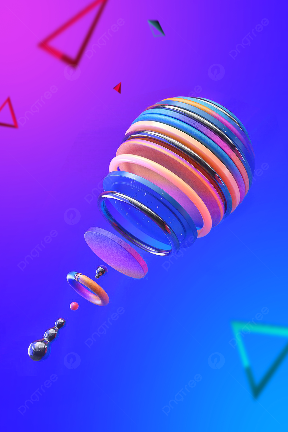 Abstrakt, 3D-Kugeln, Lila, Blau, Dreiecke, Hintergrundbild für iPad und Tablet