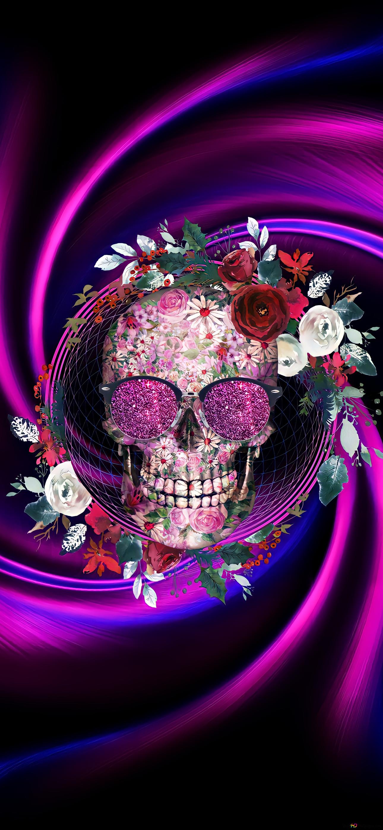 Totenkopf, Rosen, Strudel, Lila, Pink, Full HD, Hintergrundbild fürs Handy