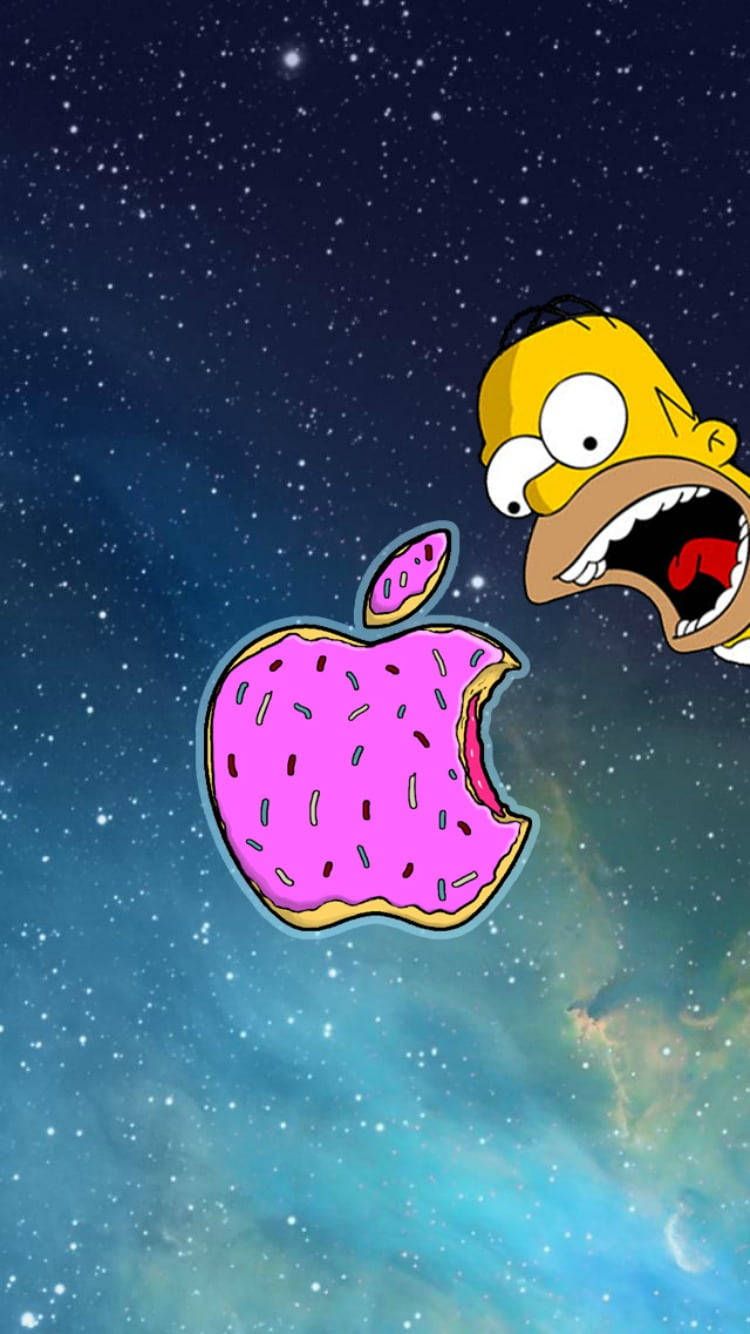 Homer Simpson, Die Simpsons, Apple-Logo, Donut, Weltraum, 750x1334, Handy-Hintergrund