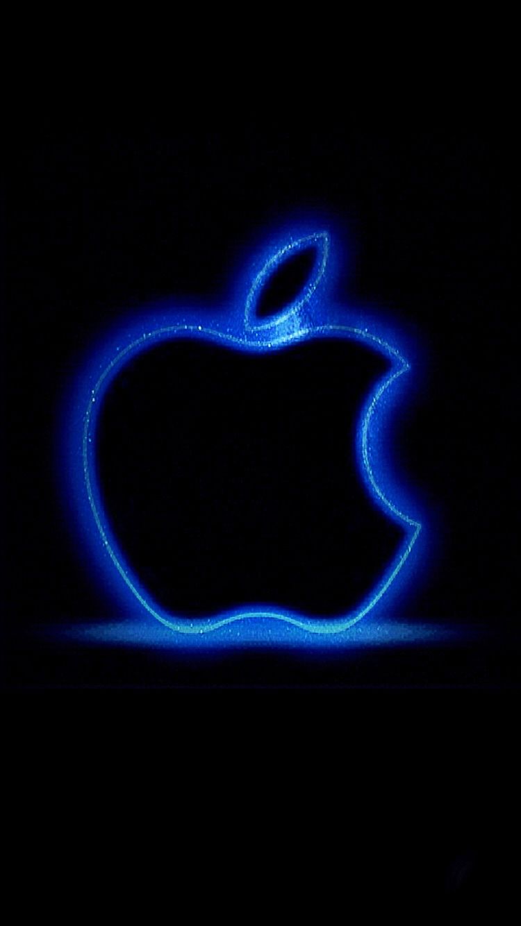 Apple-Logo, Blaues Neon, Schwarzer Hintergrund, Minimalistisch, Sperrbildschirm fürs iPhone