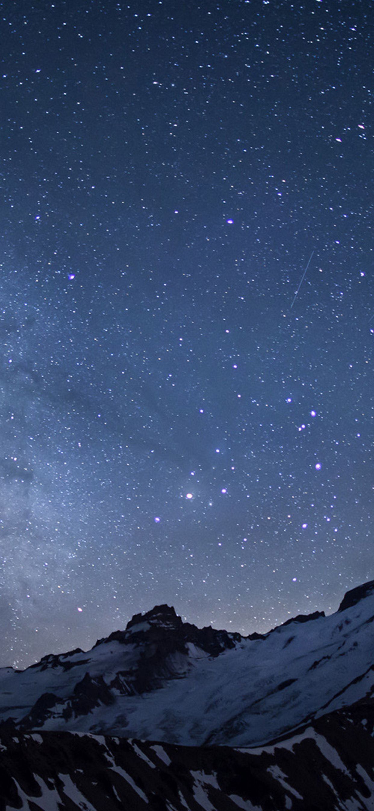 Sternenhimmel, Berge, Nacht, Schnee, Blau, Hintergrundbild für iPhone und Android