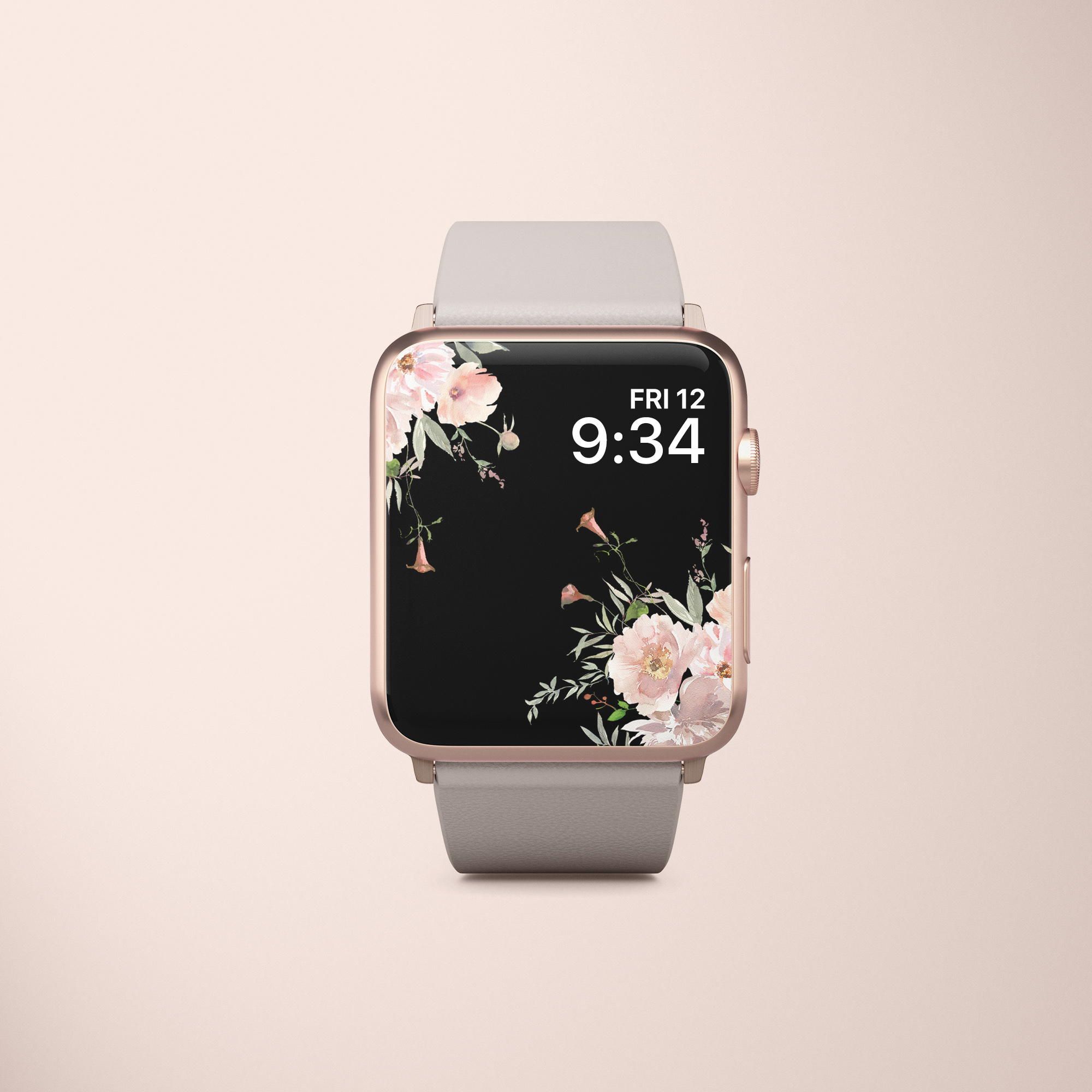 Apple Watch, Zifferblatt, Blumen, Roségold, Rosa Hintergrund, Wallpaper