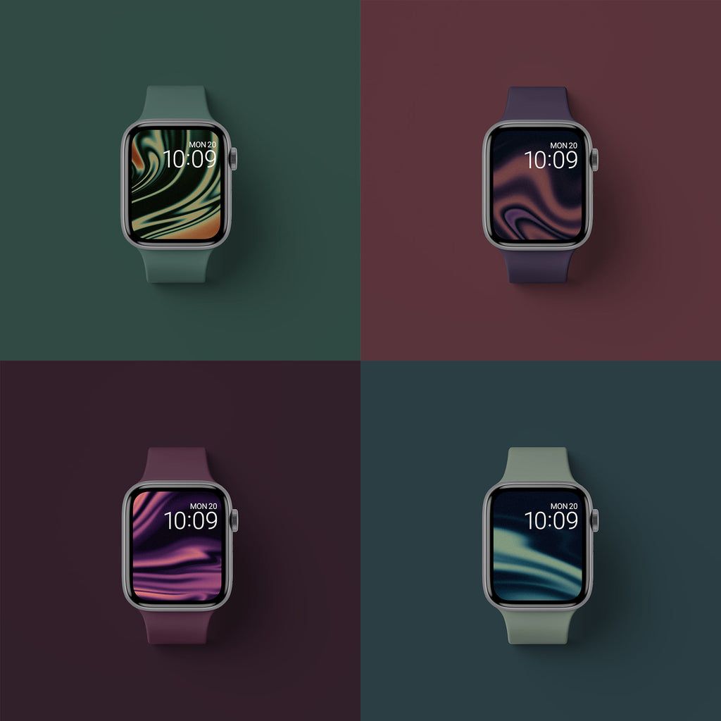 Apple Watch, Zifferblätter, Raster, Dunkelgrün, Bordeaux, Hintergrundbild