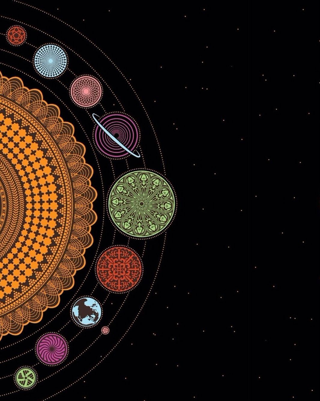 Planeten, Mandala, Weltraum, Bunt, Schwarzer Hintergrund, Zifferblatt für die Apple Watch