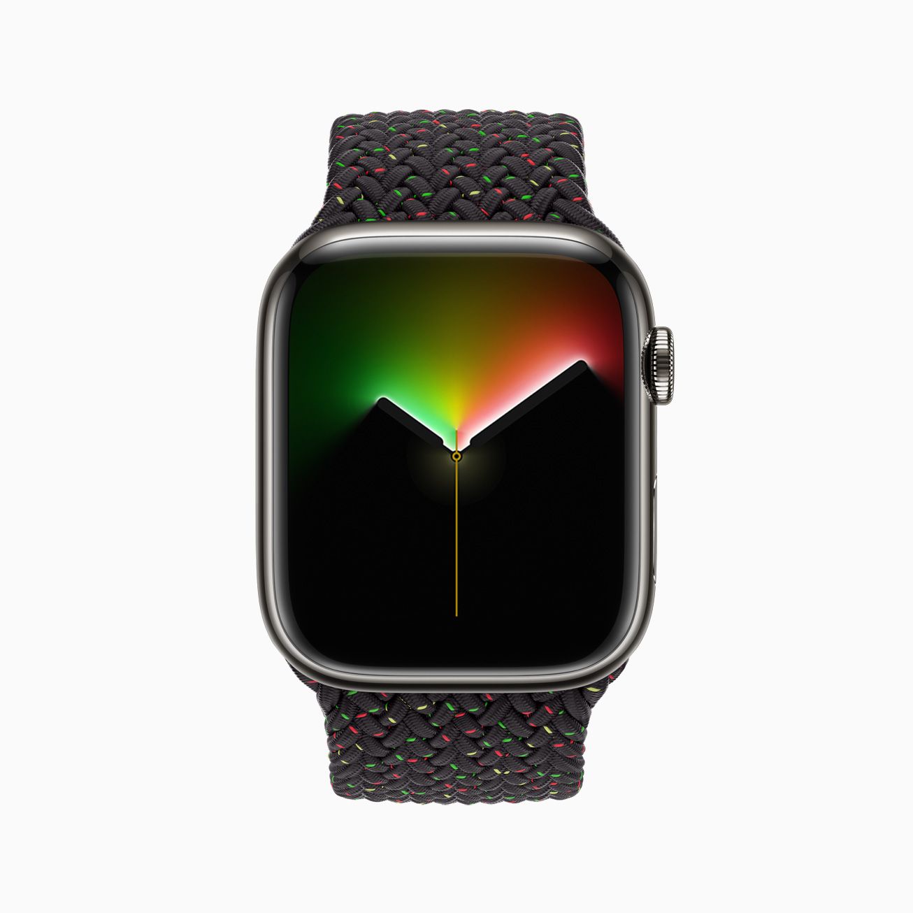 Apple Watch, Geflochtenes Armband, Bunt, Weißer Hintergrund, Zifferblatt