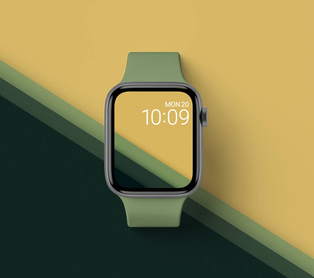 Apple Watch, Zifferblatt, Gelb, Dunkelgrün, Minimalistisch, Hintergrundbild