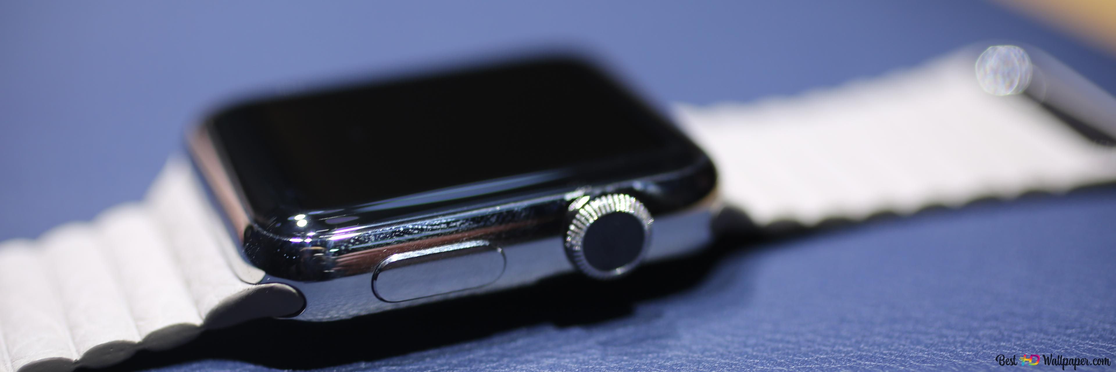 Apple Watch, Lederarmband, Weiß, Nahaufnahme, Edelstahl, Zifferblatt
