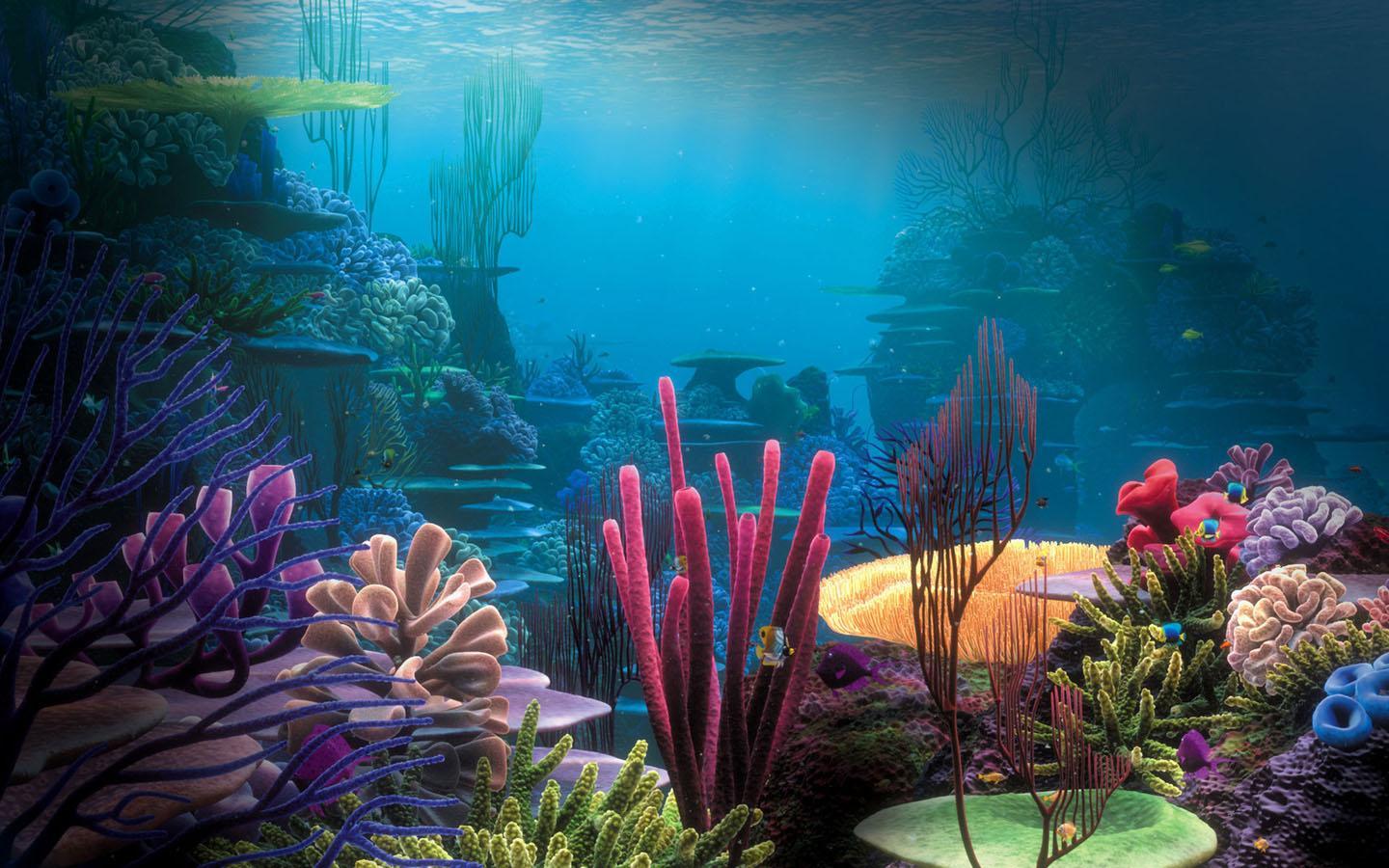 Unterwasserwelt, Korallen, Ruinen, 3D-Grafik, Türkis, HD, Hintergrundbild für den PC