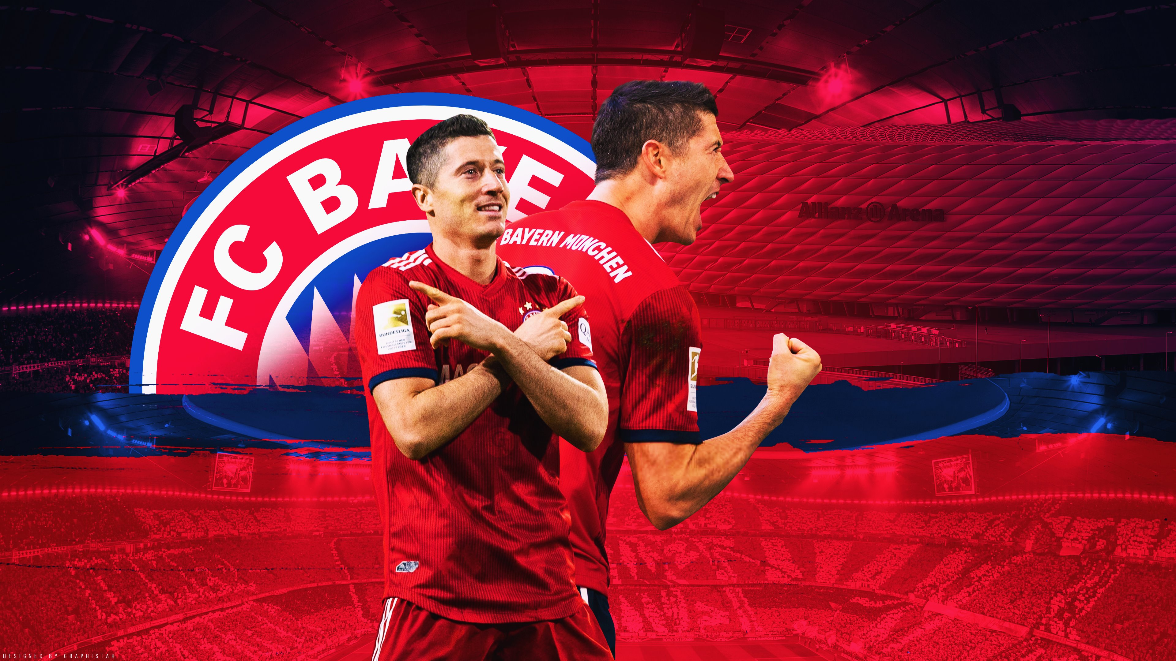 Robert Lewandowski, FC Bayern München, Vereinswappen, Verschränkte Arme, Teamkollege, 4K-PC-Hintergrundbild
