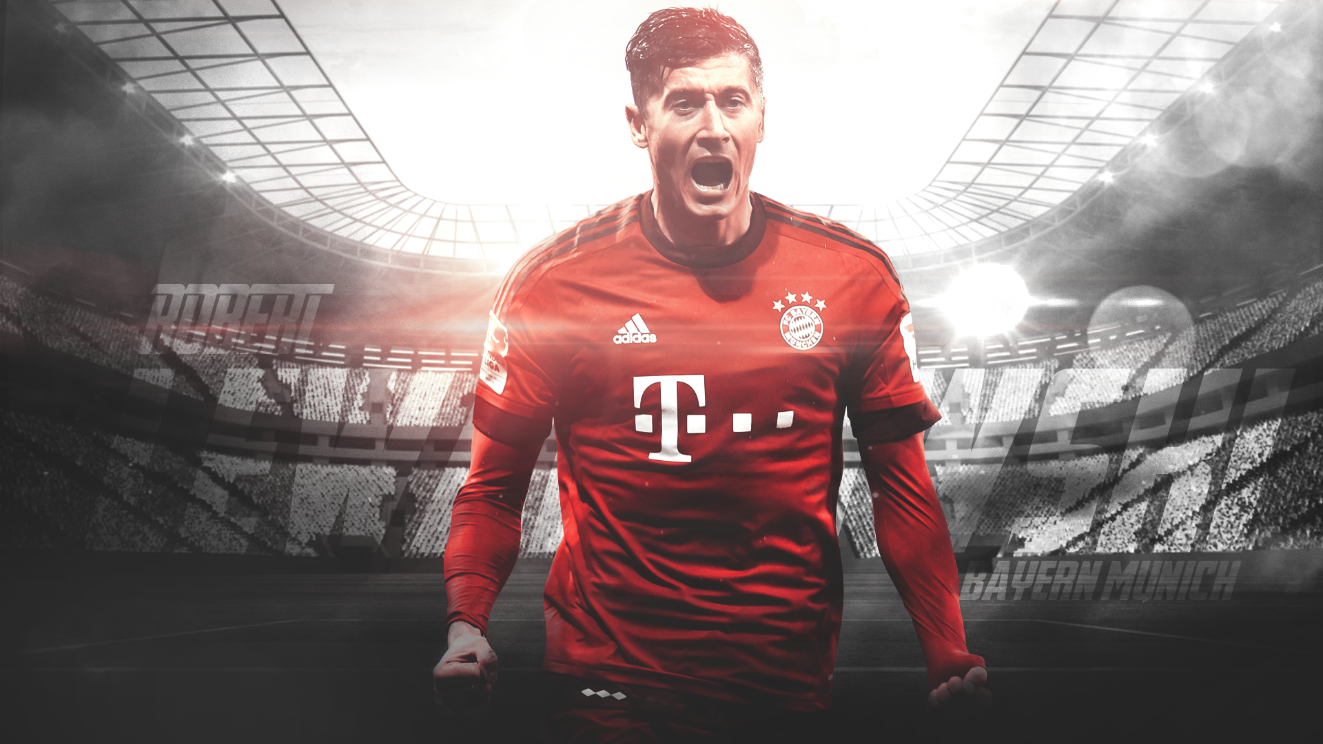 Robert Lewandowski, FC Bayern München, Torschrei, Stadion, Schwarz-Weiß-Rot, 1080p Wallpaper