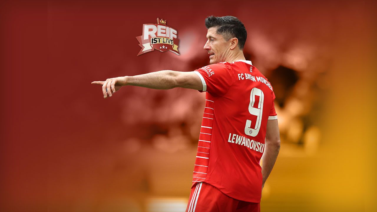 Robert Lewandowski, FC Bayern München, Rückennummer 9, Zeigegeste, Orange-Rot, HD-PC-Hintergrundbild
