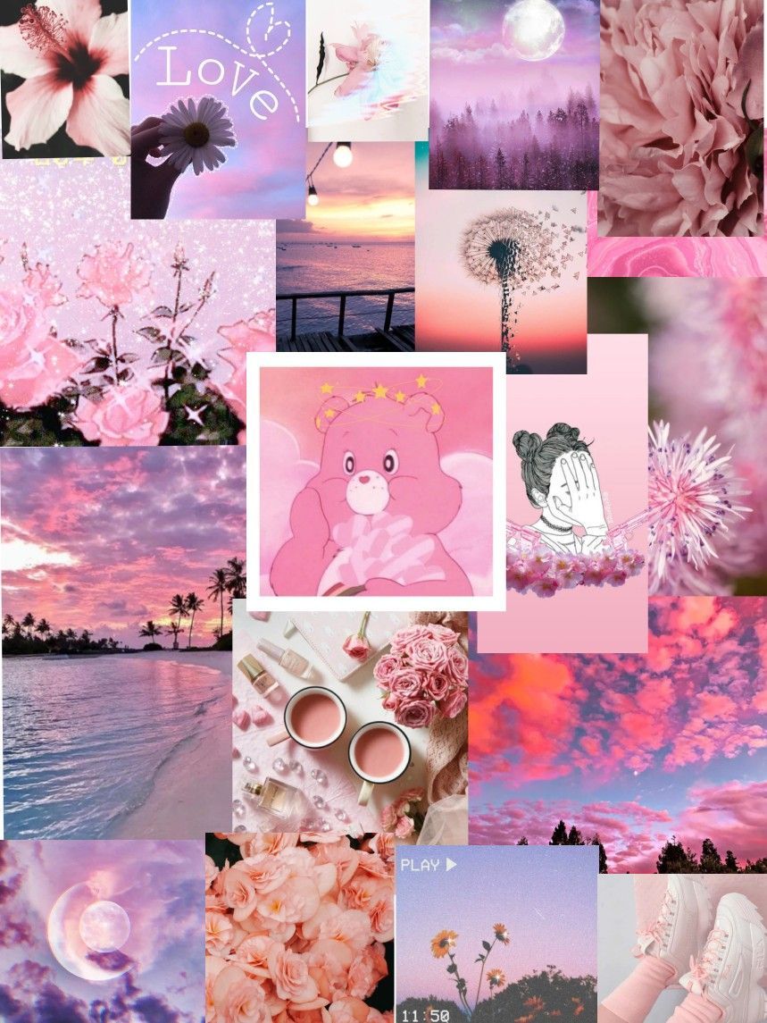 Collage, Rosa Ästhetik, Pastell, Fotos, HD, iPad-Hintergrundbild