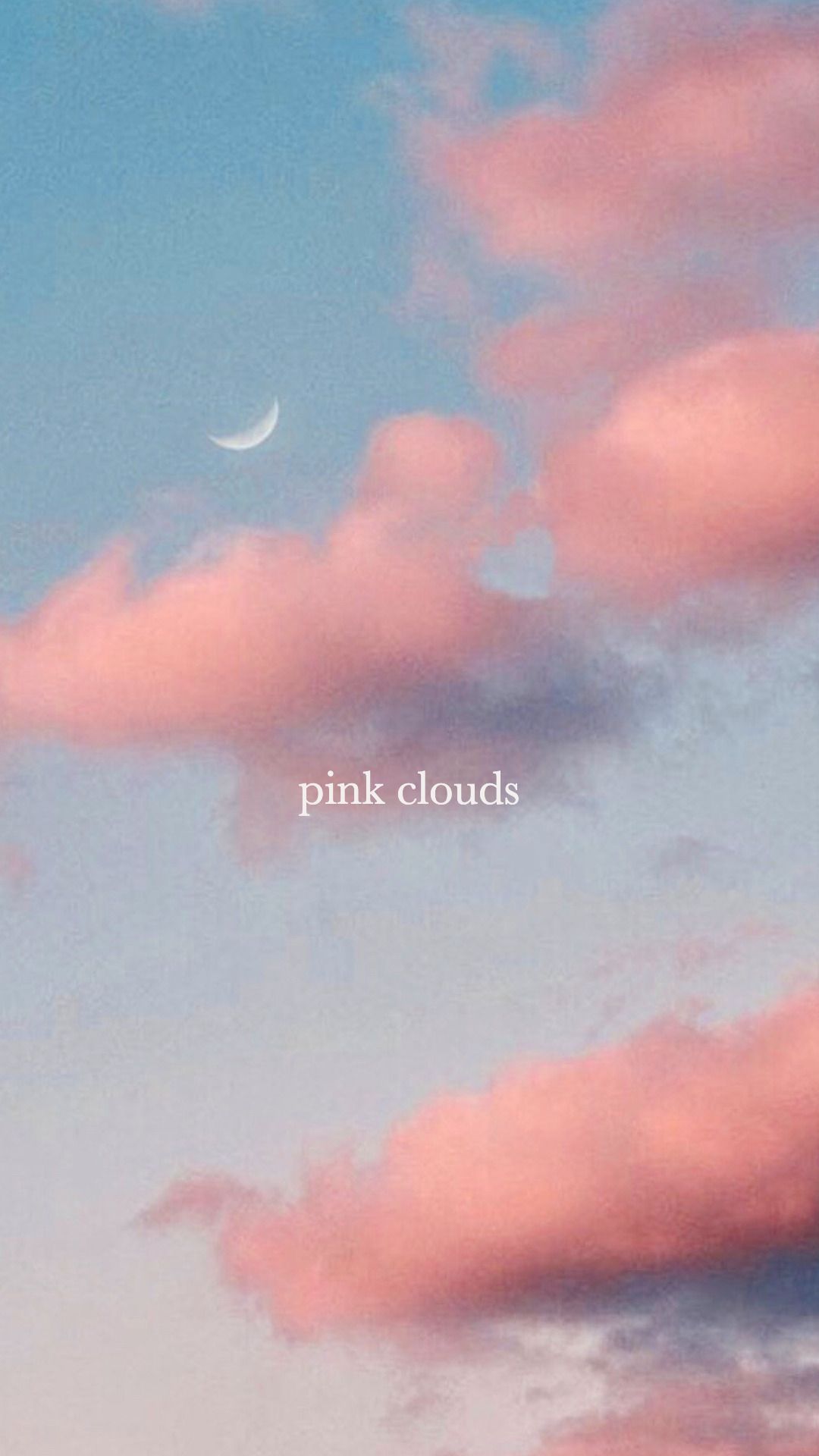 Rosa Wolken, Mondsichel, Himmel, Pastell, Schriftzug, Full HD, Handy-Hintergrund im Hochformat