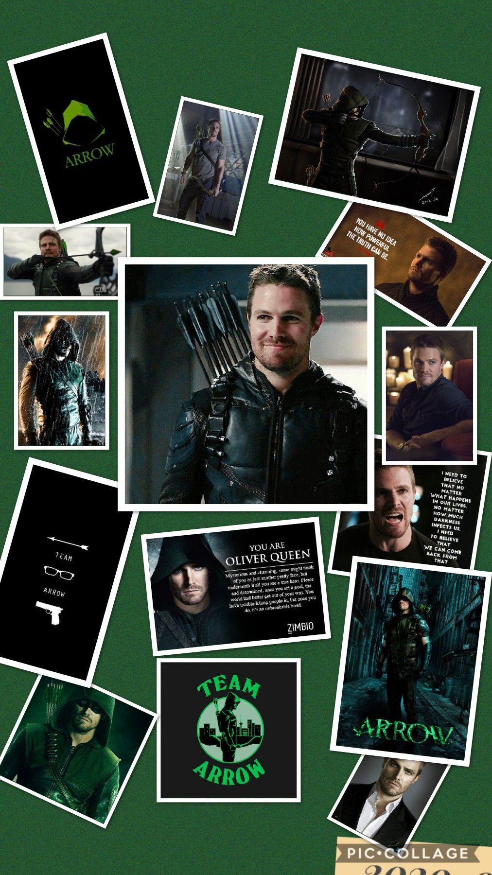 Oliver Queen, Arrow, Collage, Grün, Polaroids, Hintergrundbild für iPhone und Android