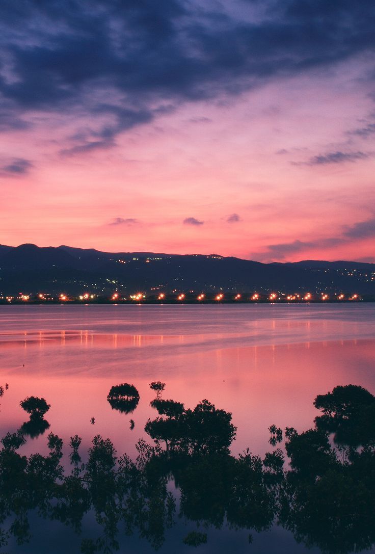 Sonnenuntergang, See, Rosa Himmel, Spiegelung, HD, Hintergrundbild fürs Tablet