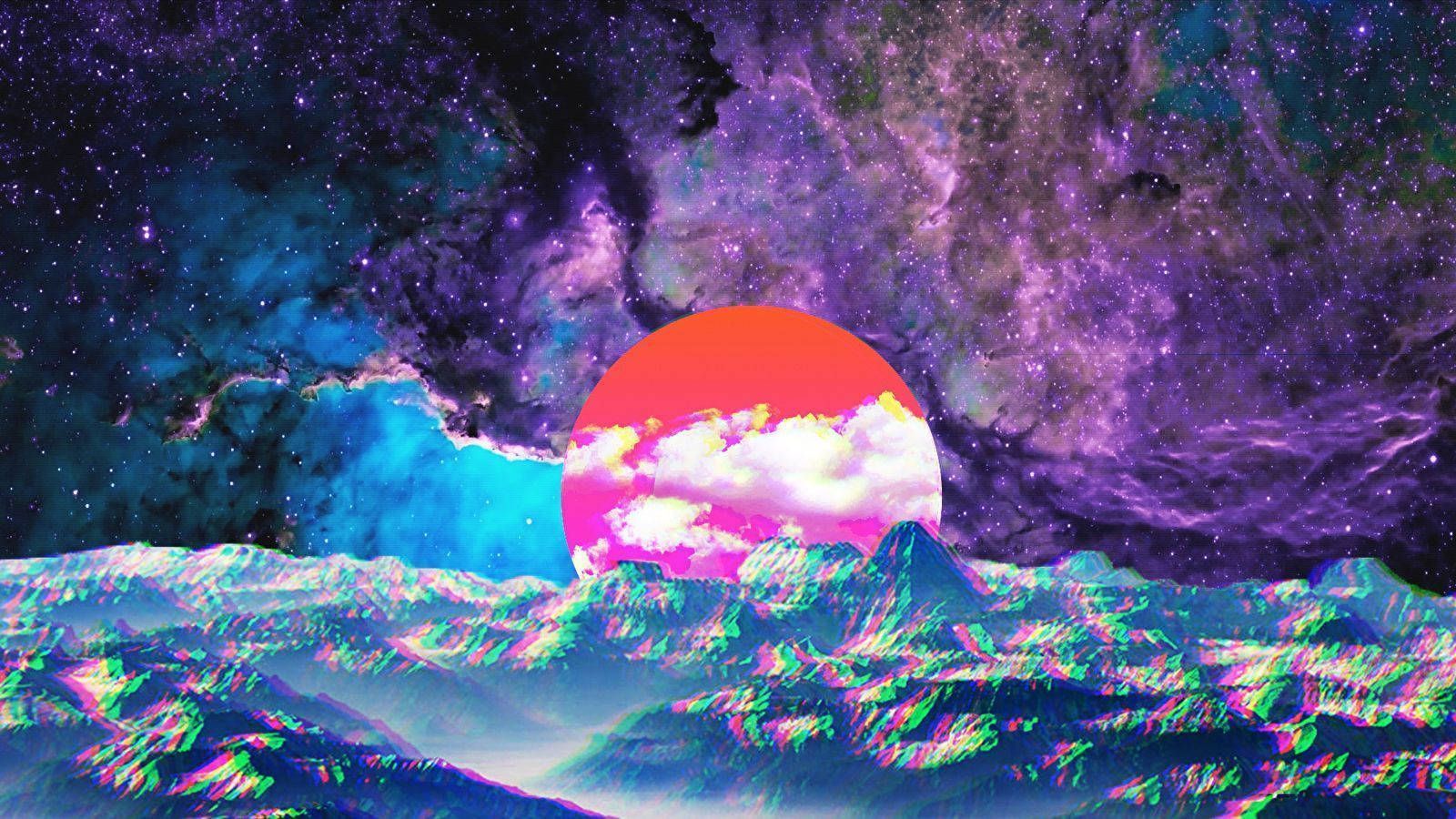 Sonne, Wellen, Galaxie, Glitch, Psychedelisch, Bunt, 16:9, HD-Hintergrundbild für den Desktop