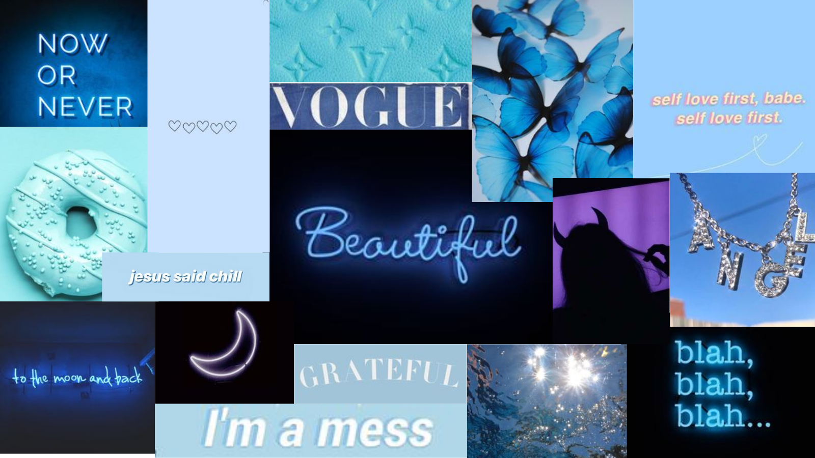 Collage, Vogue, Schmetterlinge, Blau, Zitate, Ästhetik, HD, Hintergrundbild für den PC