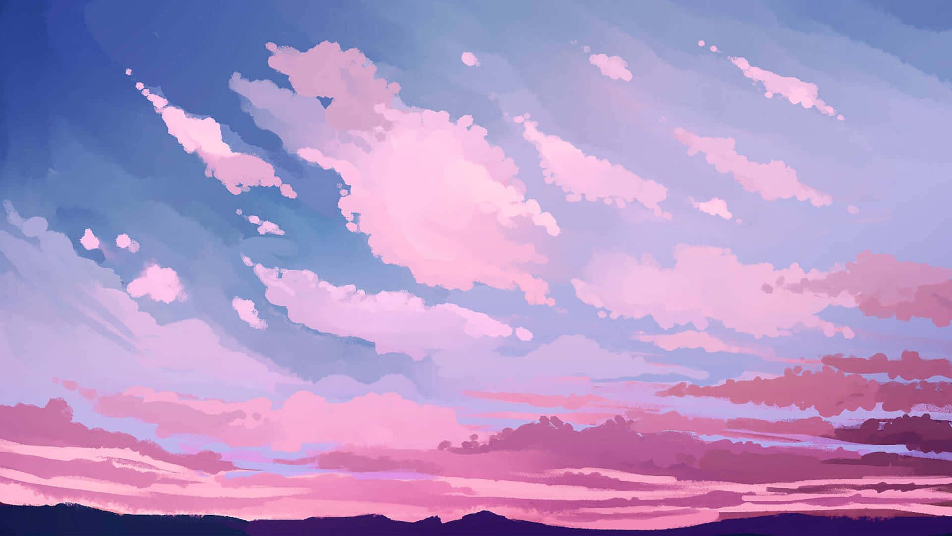 Wolken, Rosa Himmel, Pastell, Anime-Stil, 16:9, Full-HD-Hintergrundbild für den Desktop