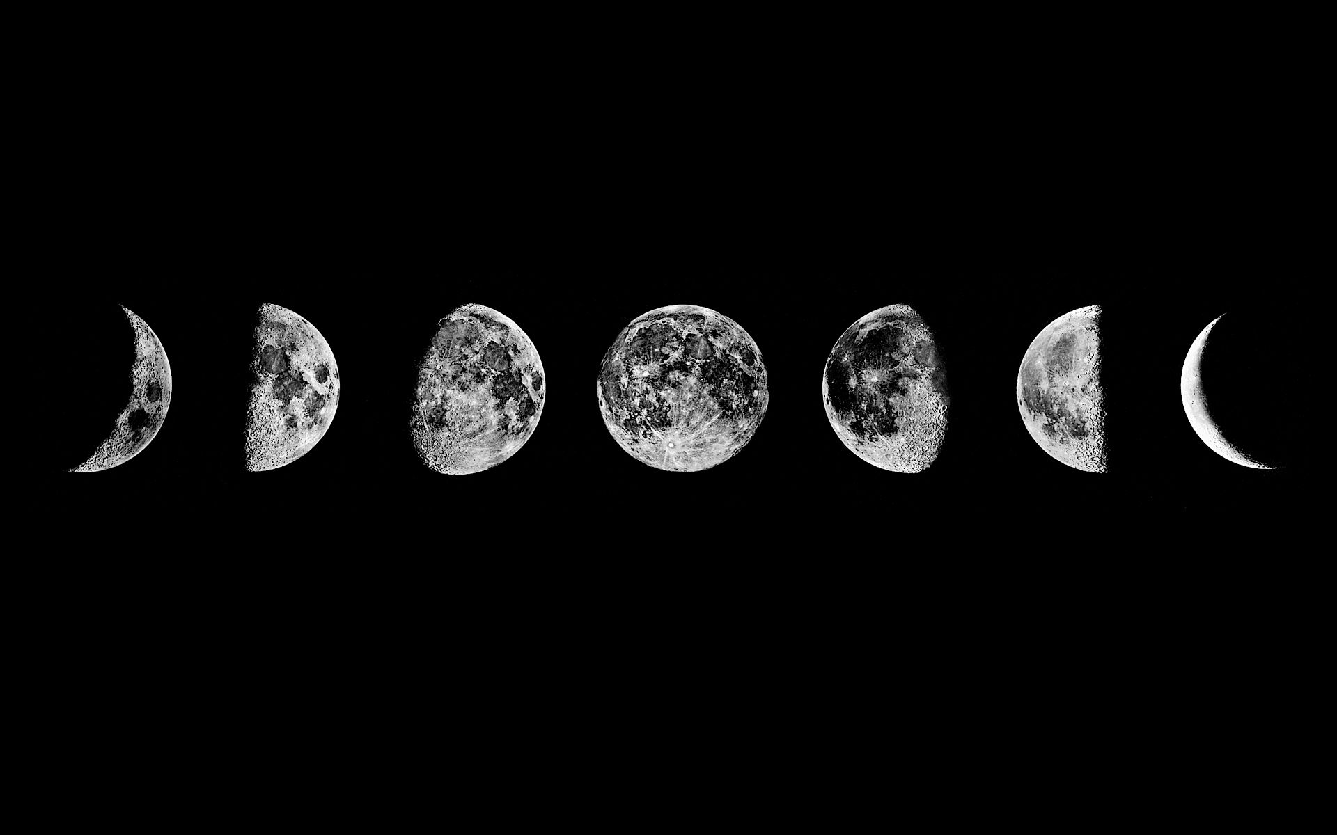 Mondphasen, Mond, Schwarzer Hintergrund, Astronomie, Full HD Wallpaper