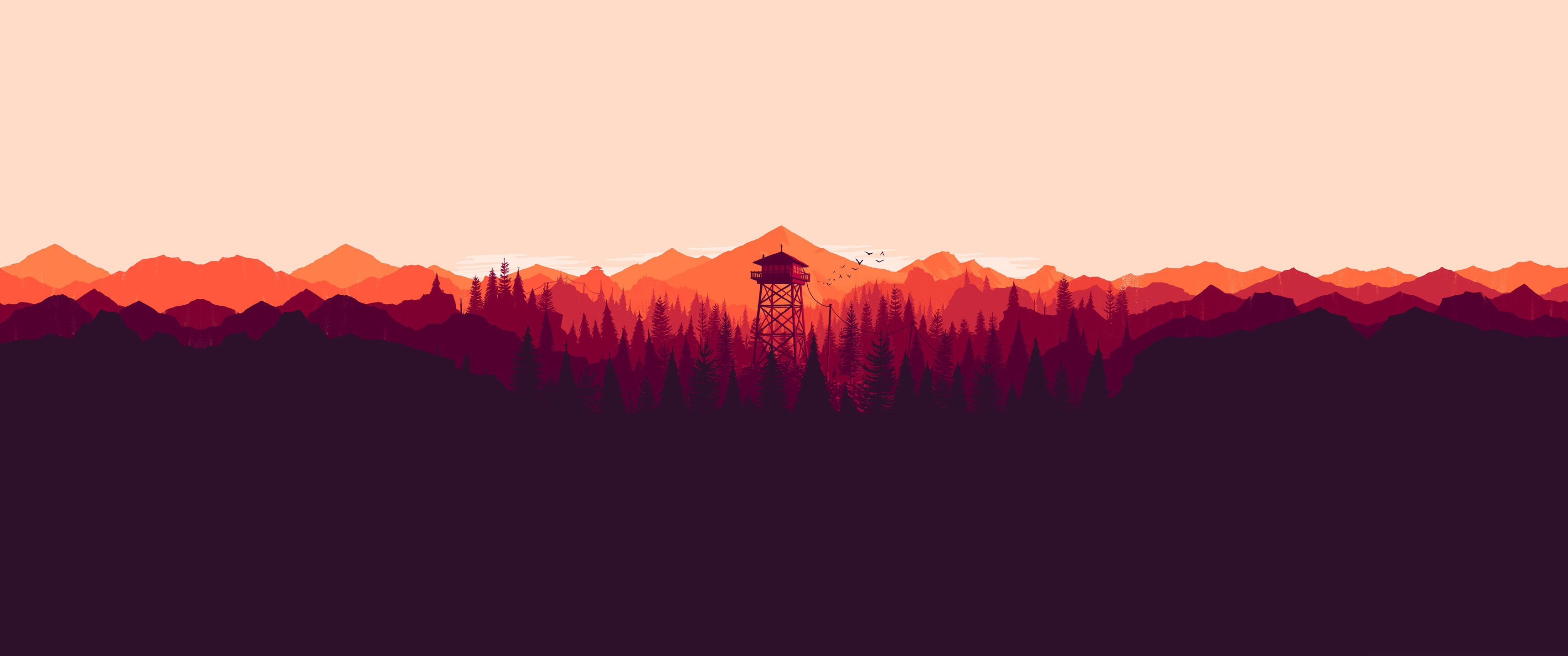 Firewatch, Aussichtsturm, Wald, Silhouette, Pfirsichfarben, 2K, Windows-Hintergrundbild