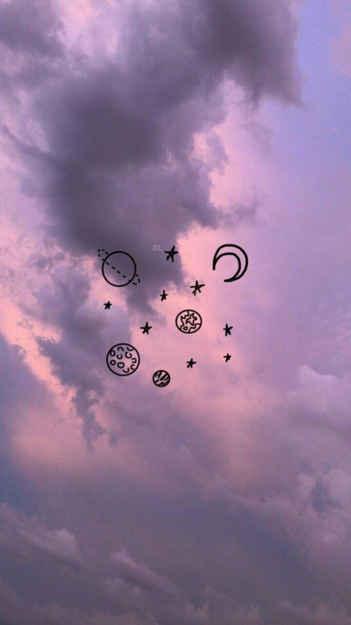 Lila Wolken, Planeten, Symbole, Himmel, HD, Handy-Hintergrund im Hochformat