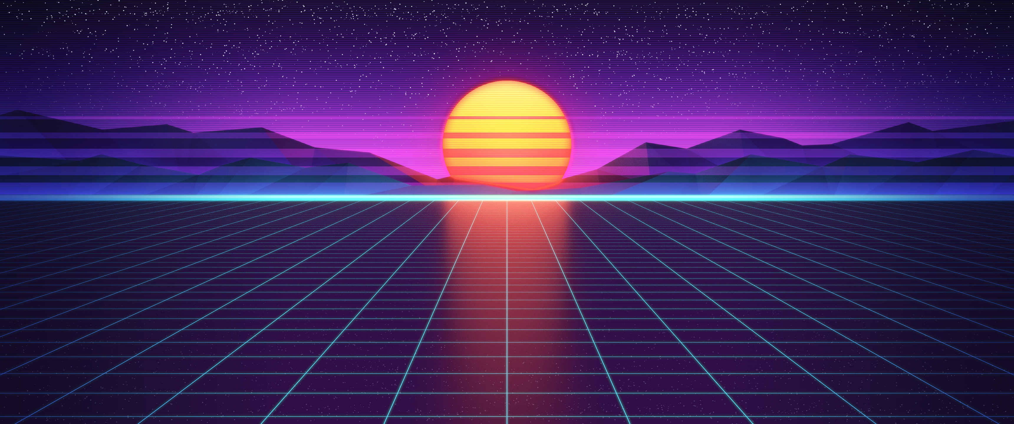 Synthwave, Sonne, Gitter, Neon, Retro, 2K, Desktop-Hintergrund für Windows