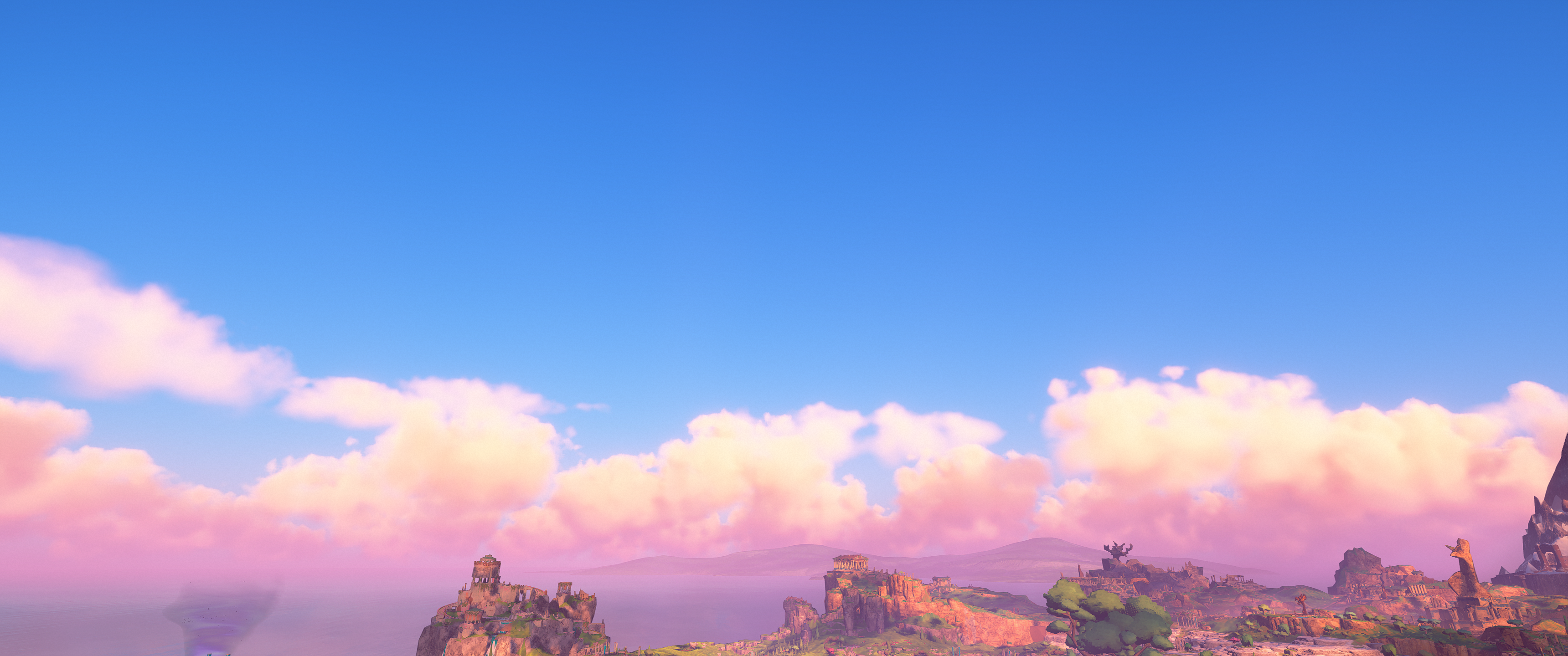 Wolken, Blauer Himmel, Felsen, Anime-Stil, 2K, Hintergrundbild für den PC