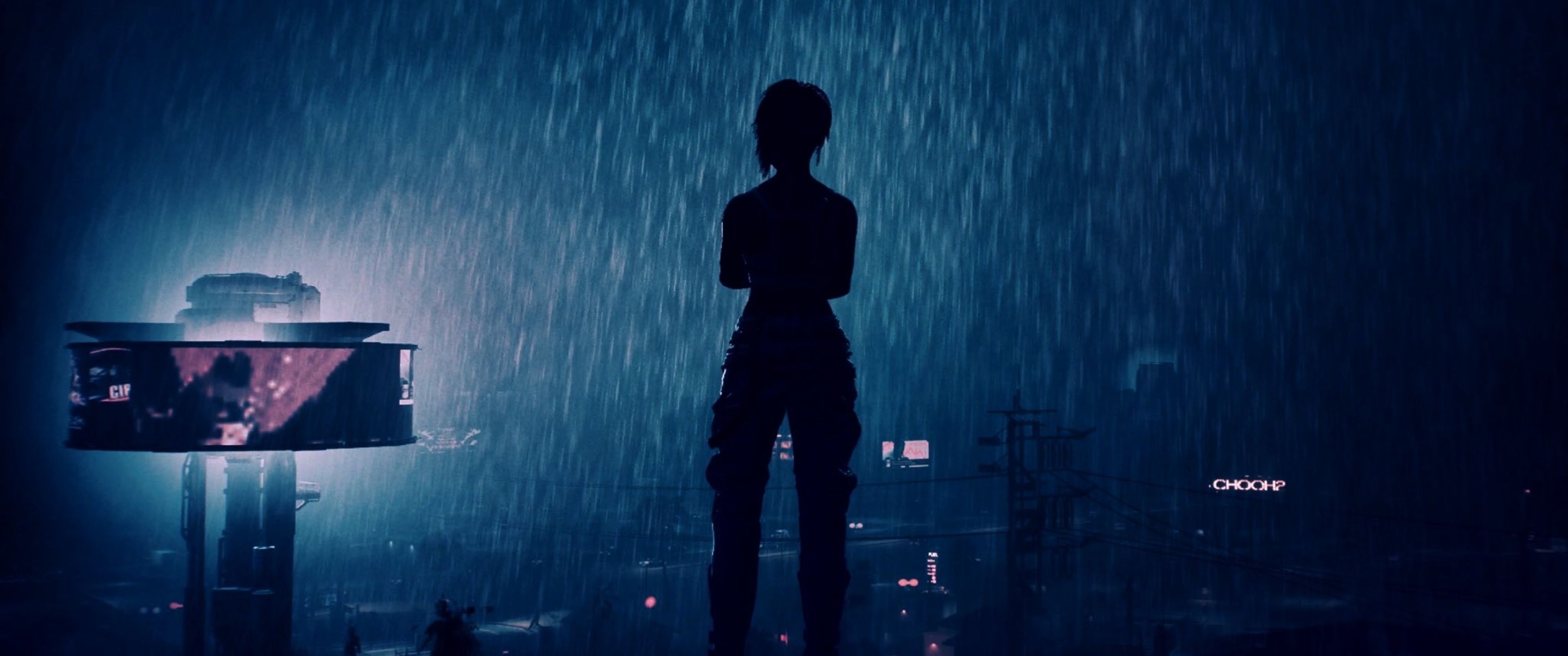 Silhouette, Regen, Futuristisch, Nacht, Blau, 2K, Hintergrund für den Desktop