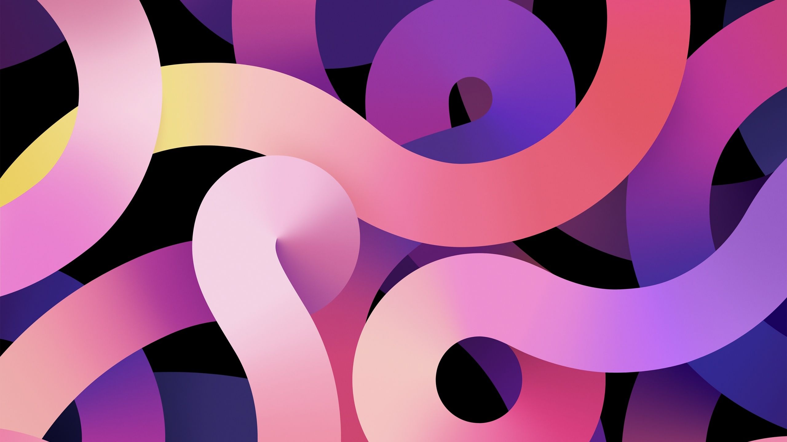 Abstrakt, Kurven, Rosa, Lila, 3D-Formen, 2560x1440, 2K-Hintergrundbild für PC