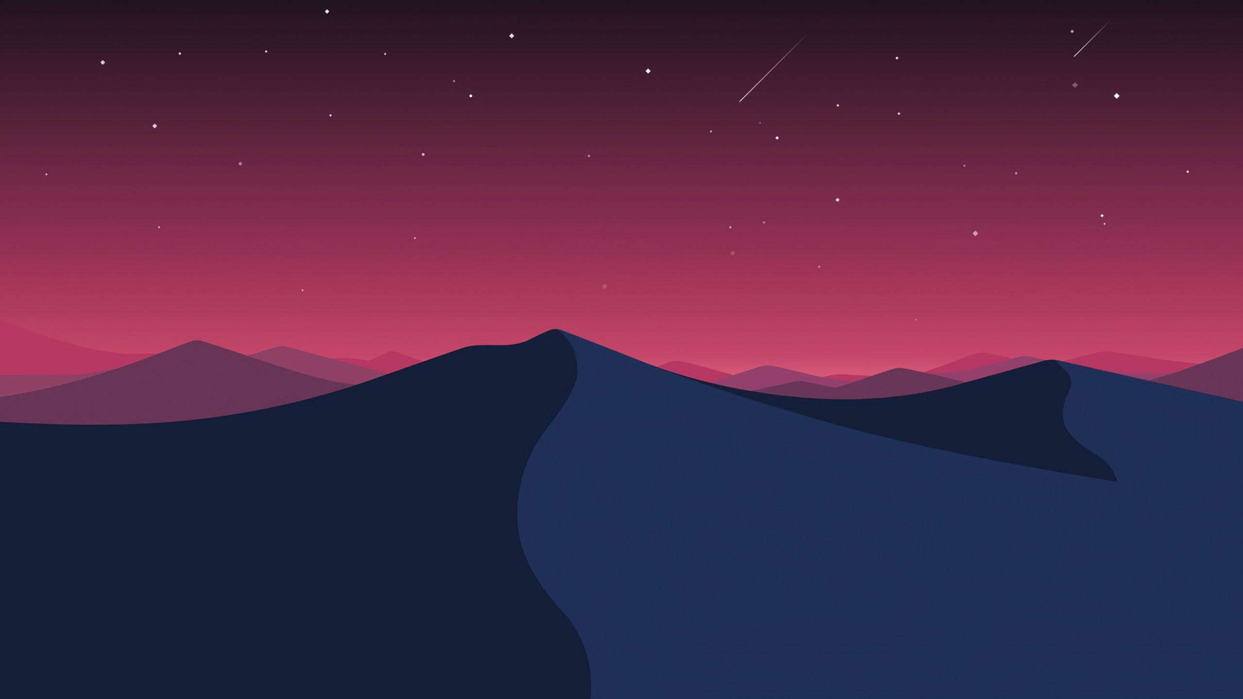 Wüste, Dünen, Sternschnuppe, Rosa Himmel, Minimalistisch, 2560x1440, PC-Hintergrundbild