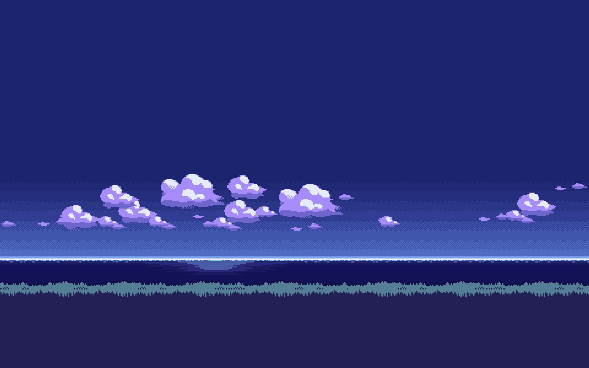 Pixel-Art, Wolken, Meer, Dunkelblau, Retro-Spiel, Full HD, Desktop-Hintergrund für Windows