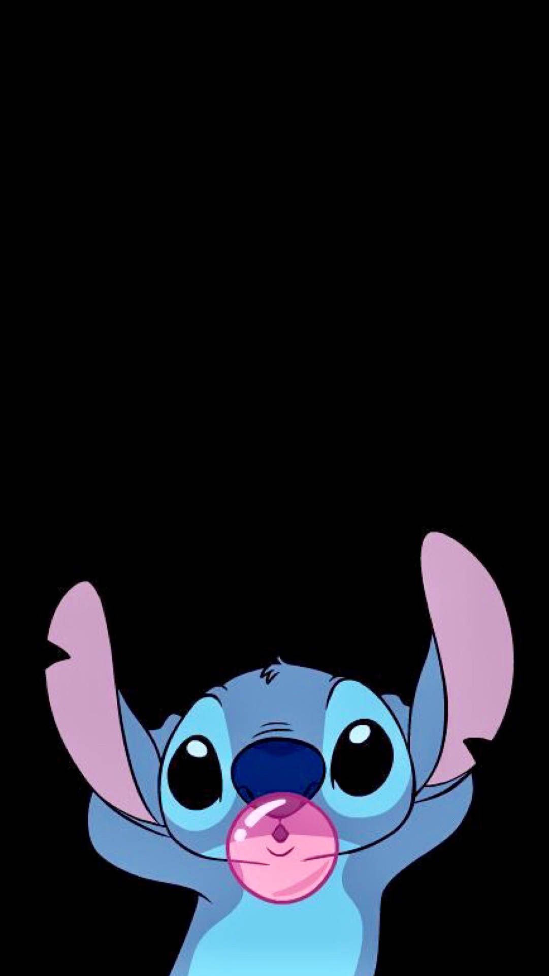 Stitch, Lilo & Stitch, Disney, Kaugummiblase, Schwarzer Hintergrund, Sperrbildschirm fürs iPhone