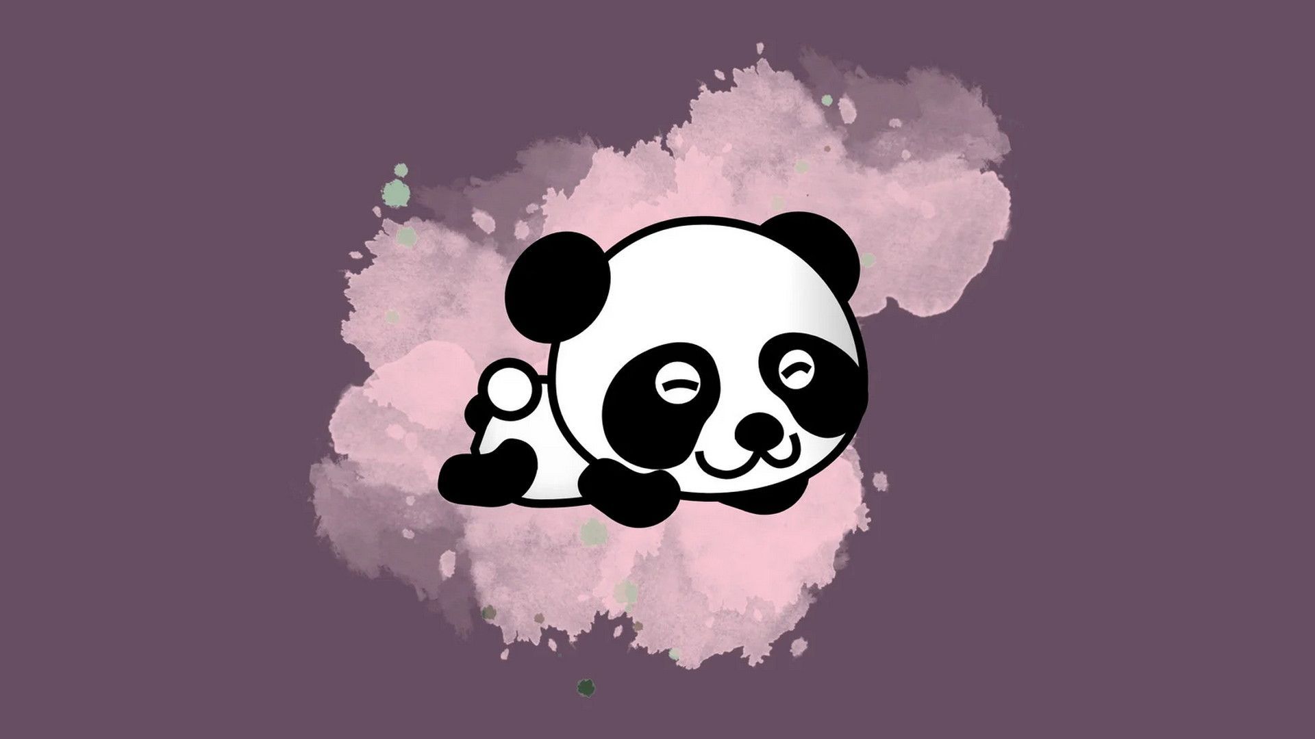 Panda, Cartoon, Kawaii, Rosa Wolke, Lila Hintergrund, Full HD Wallpaper