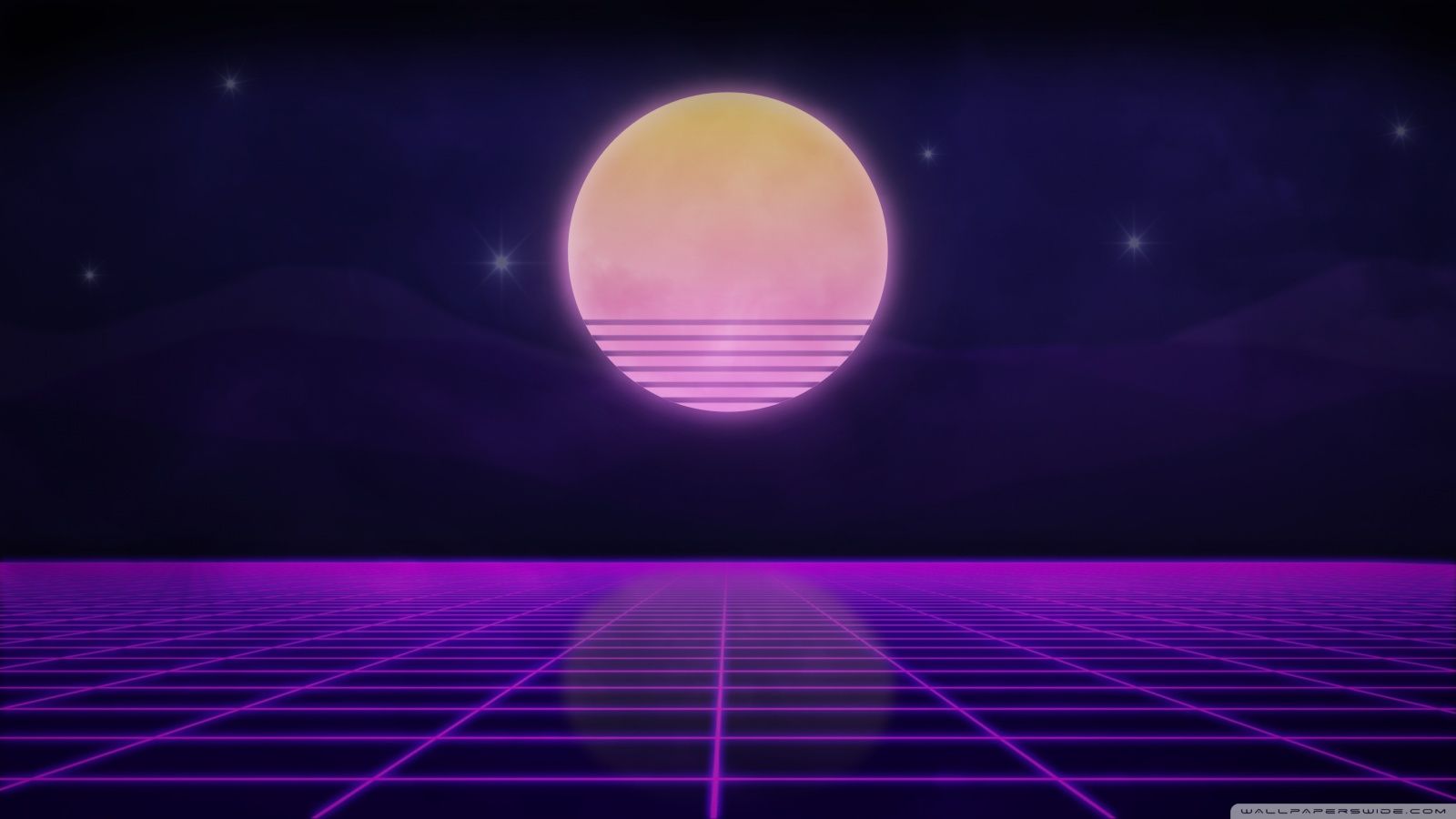 Synthwave, Sonne, Gitter, Lila, Retro, 16:9, HD-Hintergrundbild für den Desktop
