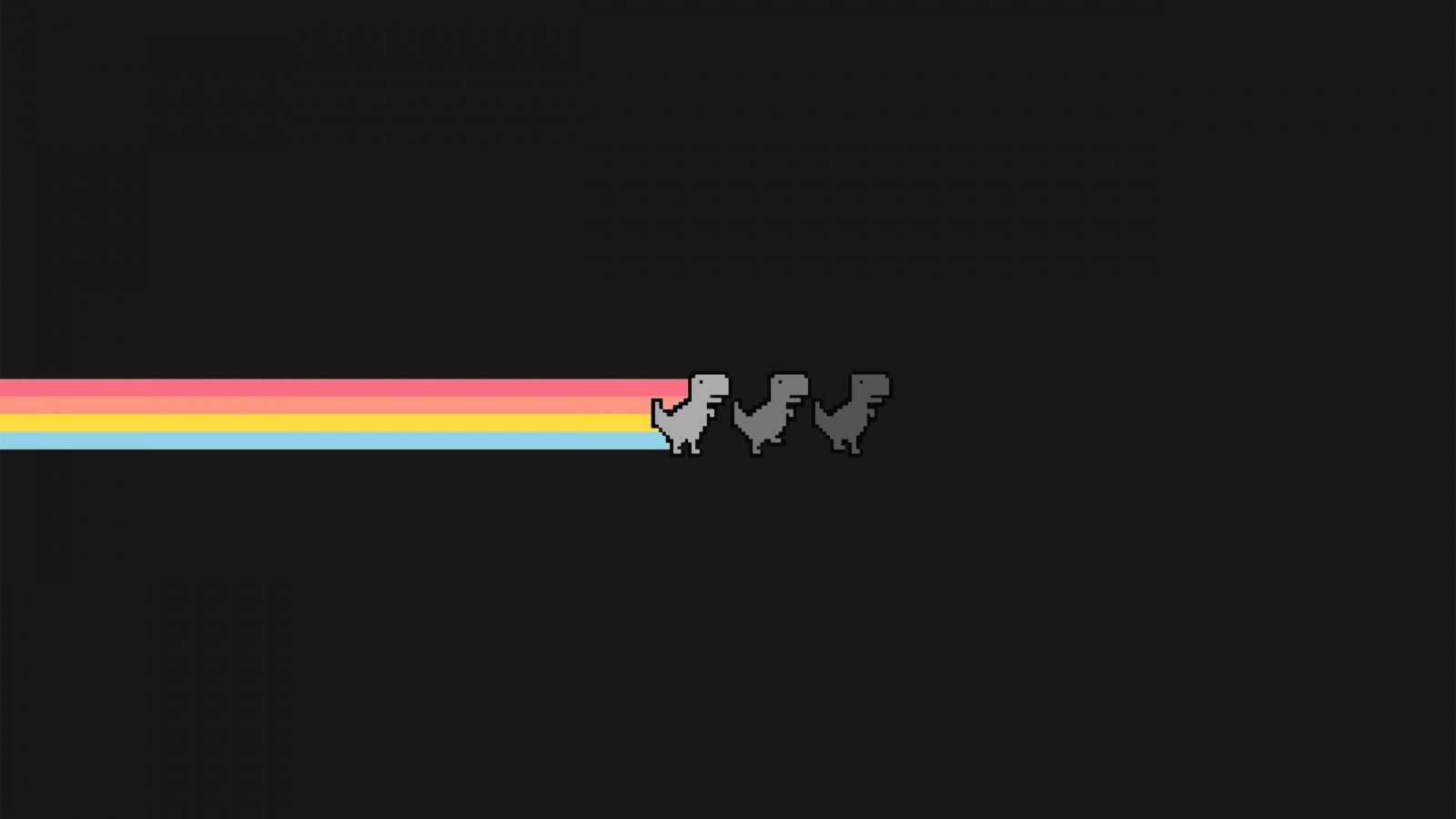 Dino-Spiel, Regenbogen, Pixel-Art, Dunkler Hintergrund, Minimalistisch, HD Wallpaper