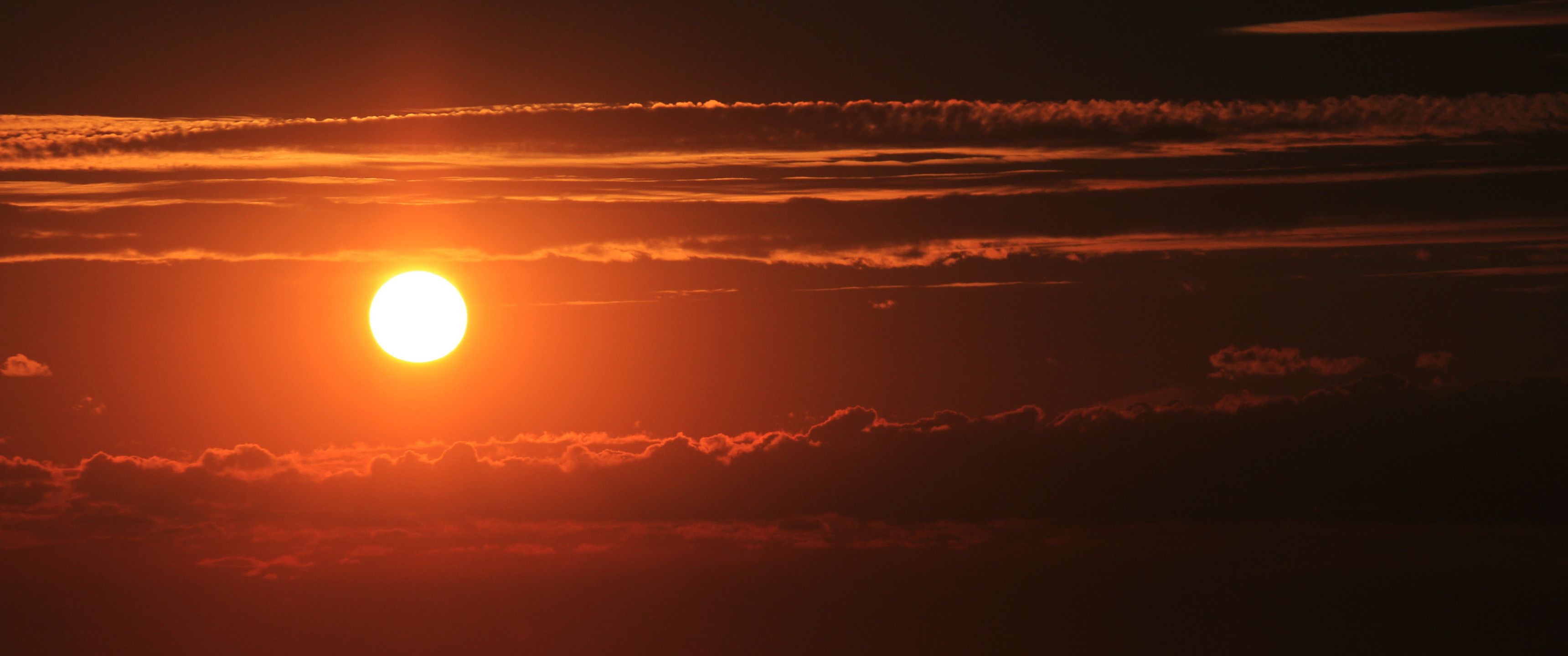 Sonnenuntergang, Sonne, Wolken, Orange Himmel, 2K, Hintergrund für den Desktop