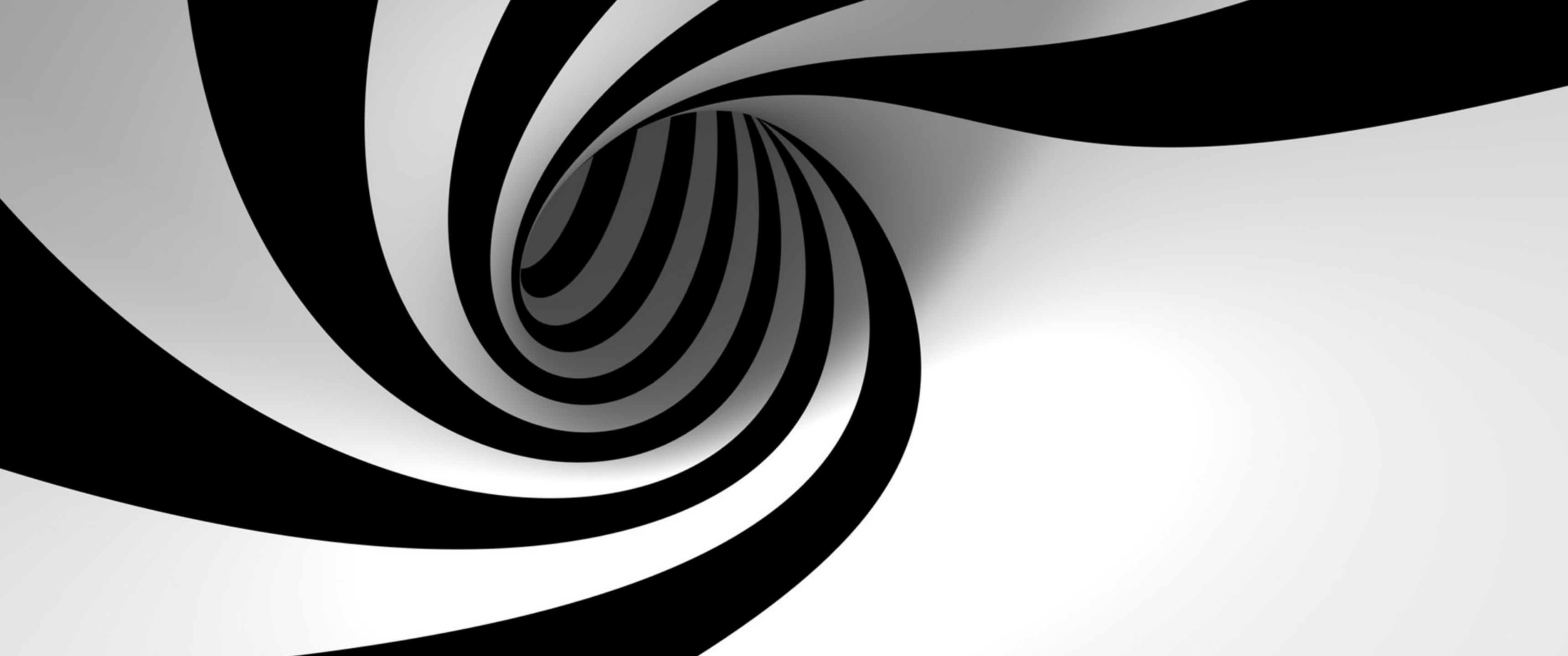 Spirale, Optische Täuschung, Schwarz-Weiß, Abstrakt, 21:9, 2K-Hintergrundbild für den Desktop