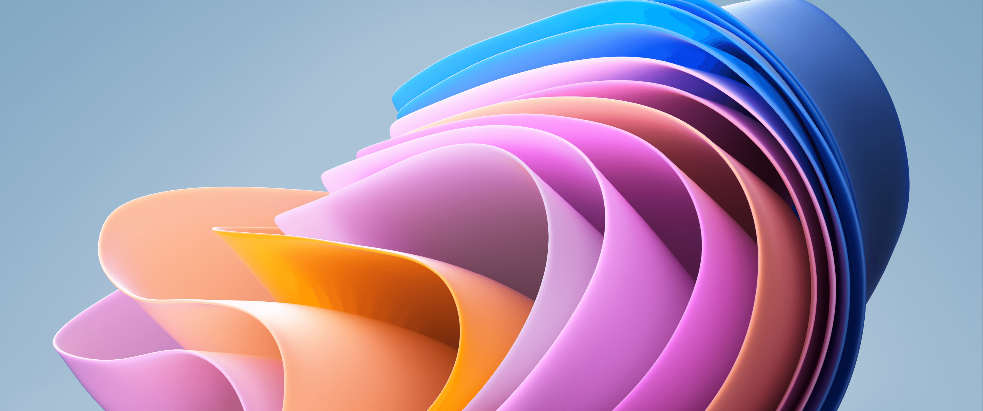 Abstrakt, 3D-Formen, Schleife, Pastell, Blau, 21:9, 2K-Hintergrundbild für den Desktop
