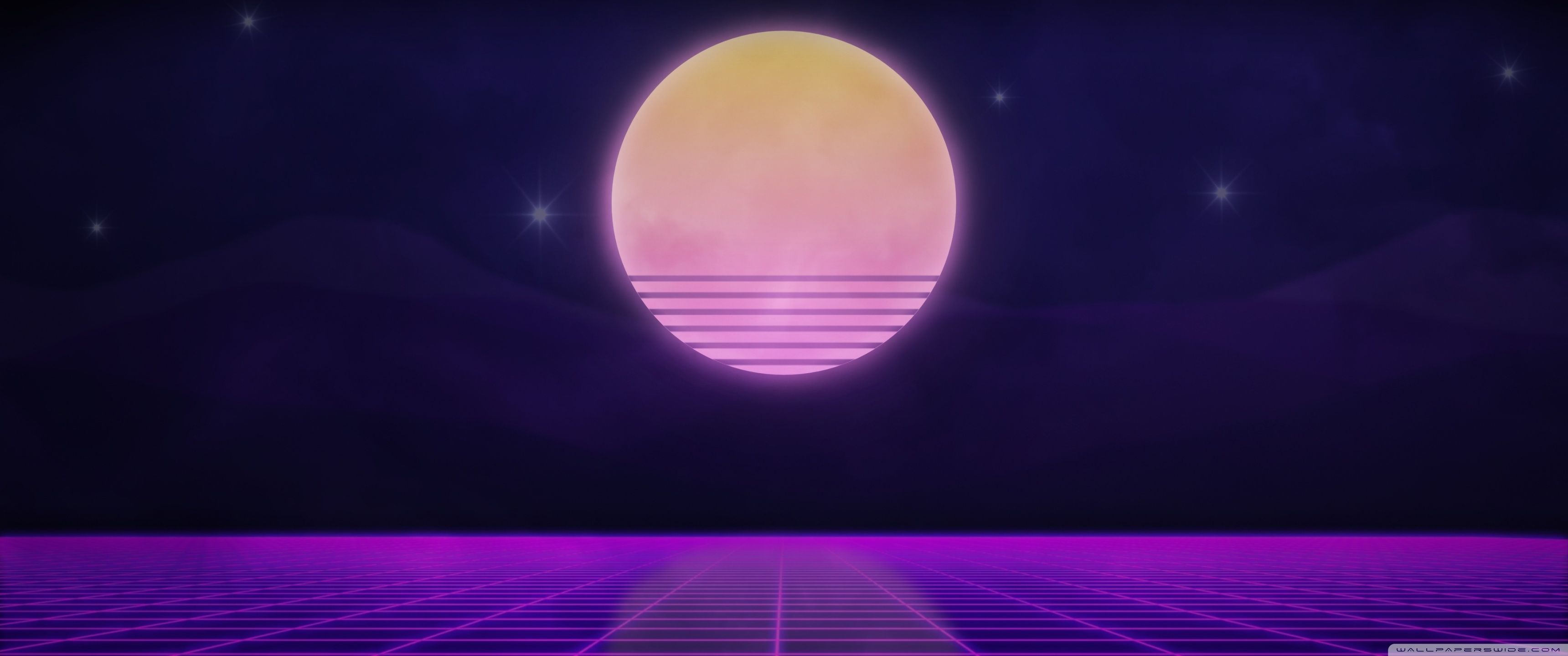 Synthwave, Sonne, Gitter, Lila, Minimalistisch, 2K, Hintergrund für den Desktop