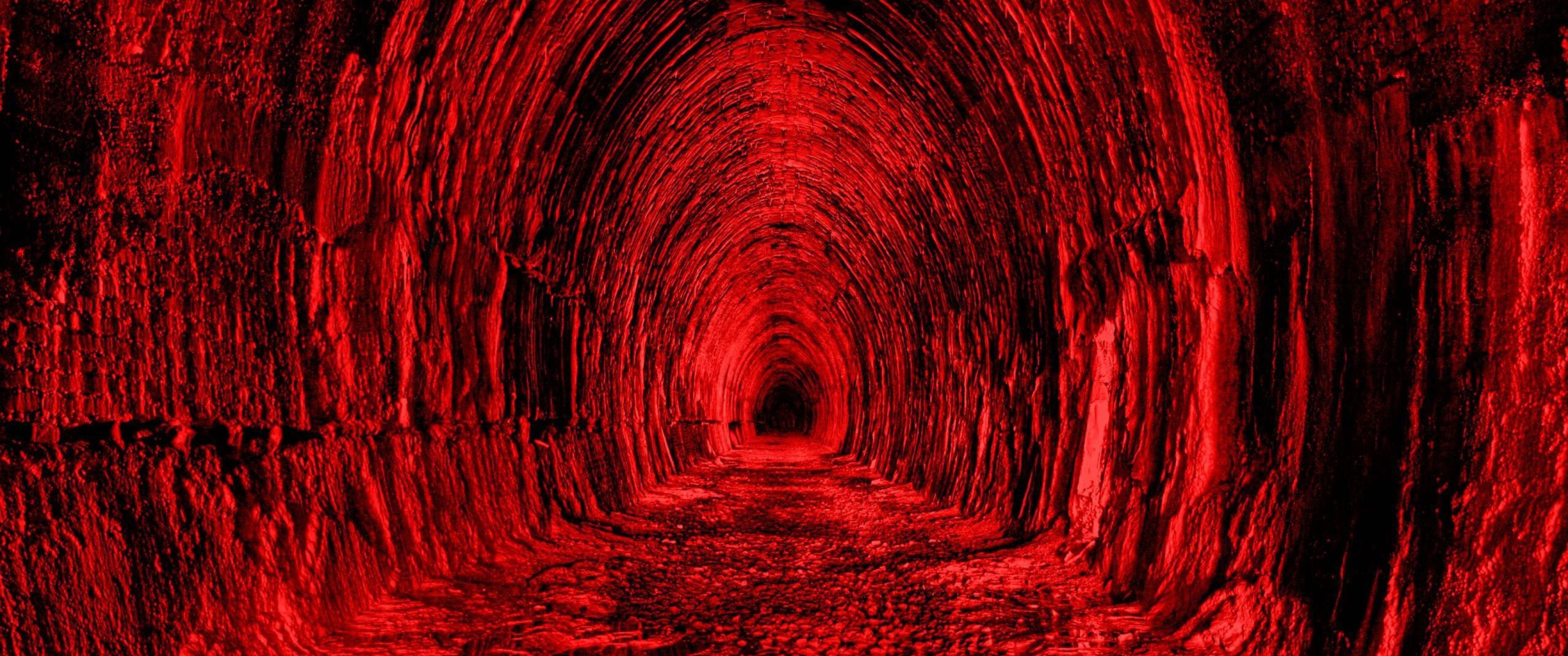 Tunnel, Rot, Gestein, Perspektive, 21:9, 2K-Hintergrundbild für den Desktop
